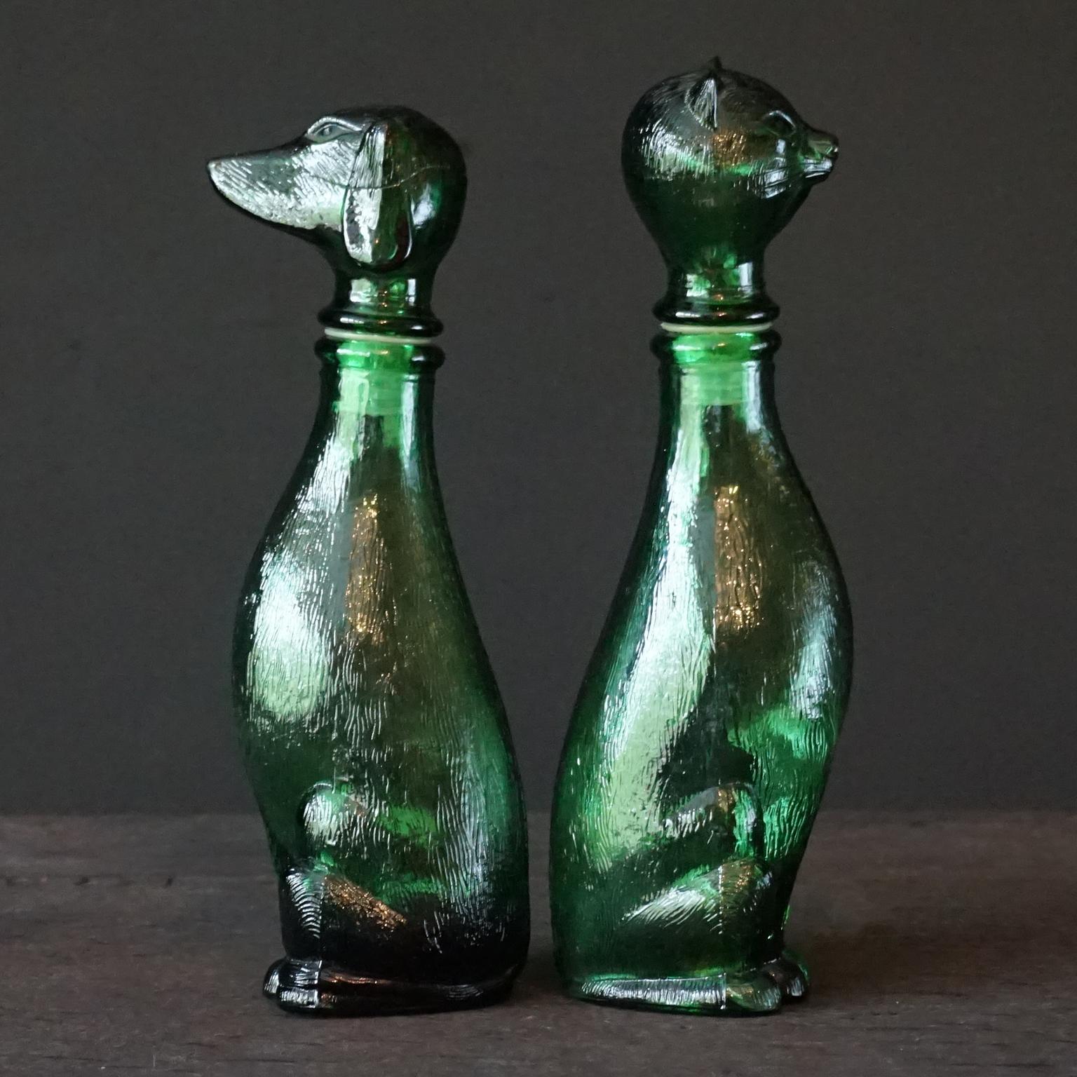 1960s Italian Empoli MCM Green Glass Decanters Genie Bottles and Apothecary Jars For Sale 8