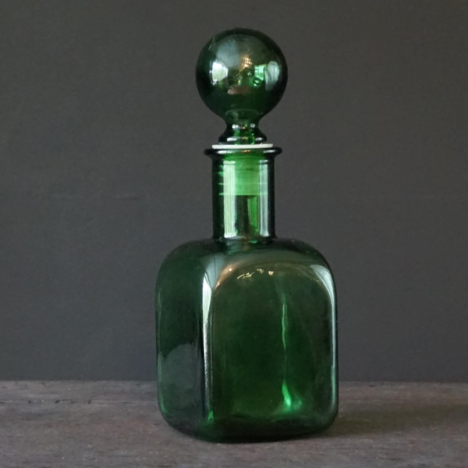 1960s Italian Empoli MCM Green Glass Decanters Genie Bottles and Apothecary Jars For Sale 9