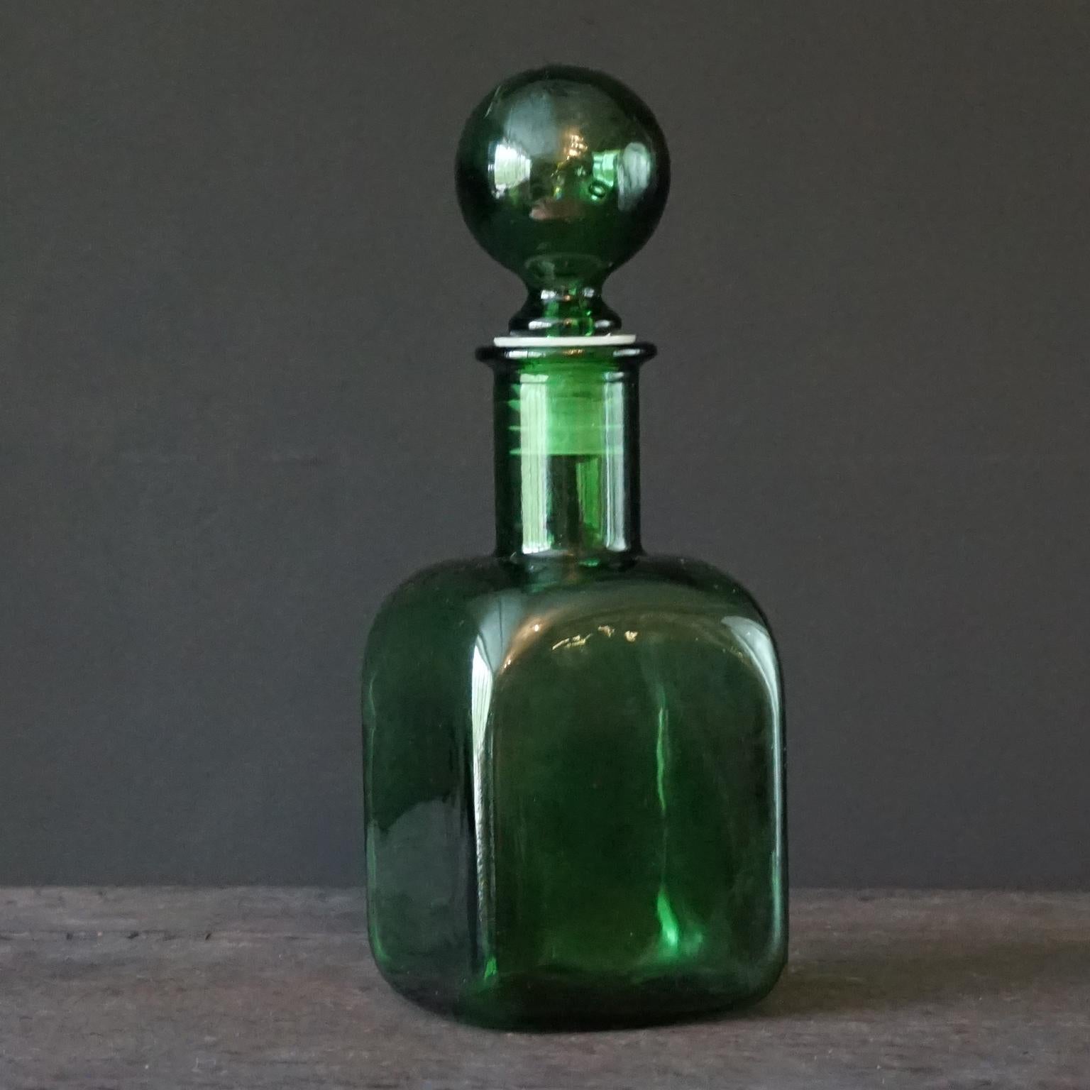 1960s Italian Empoli MCM Green Glass Decanters Genie Bottles and Apothecary Jars 7