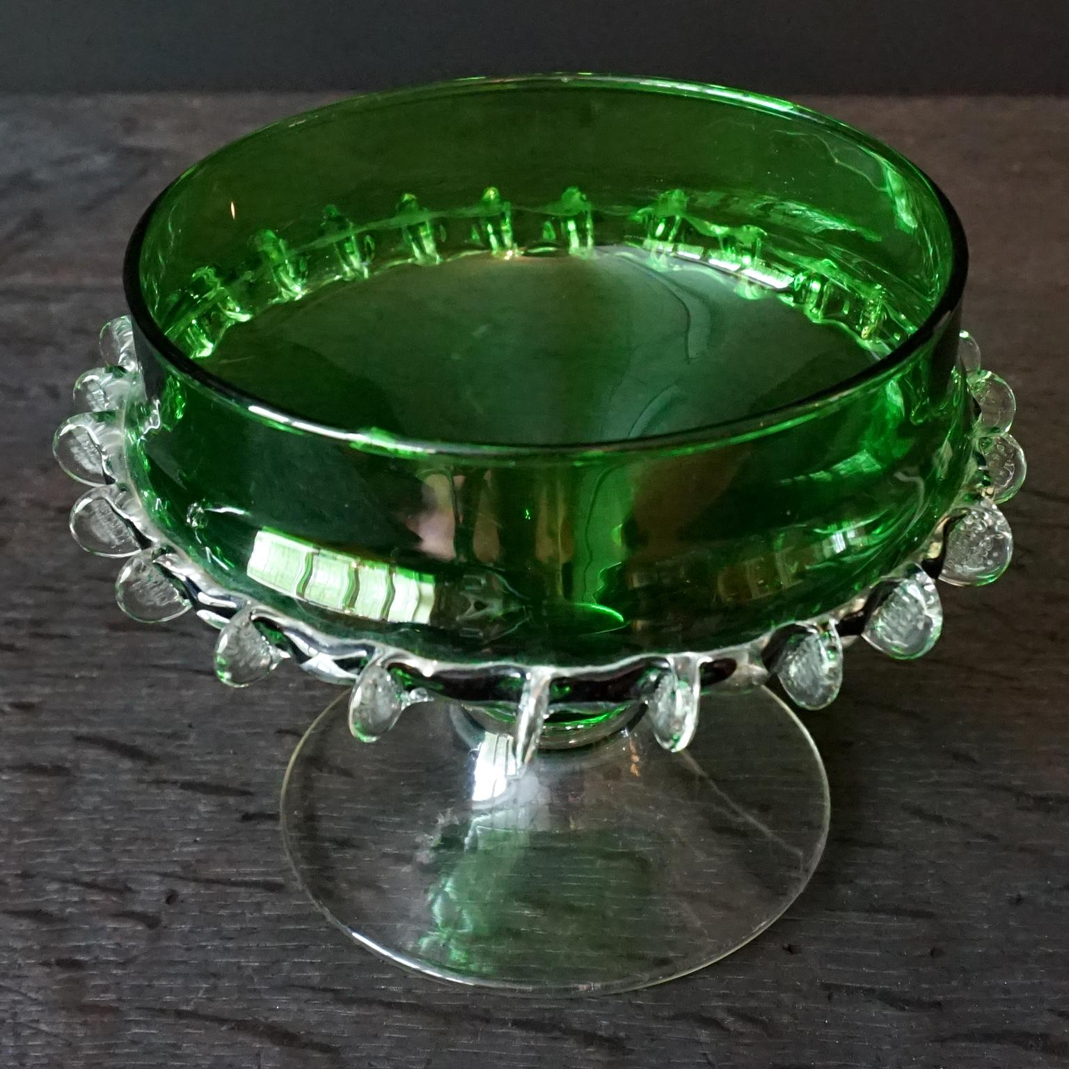 20th Century 1960s Italian Empoli MCM Green Glass Decanters Genie Bottles and Apothecary Jars