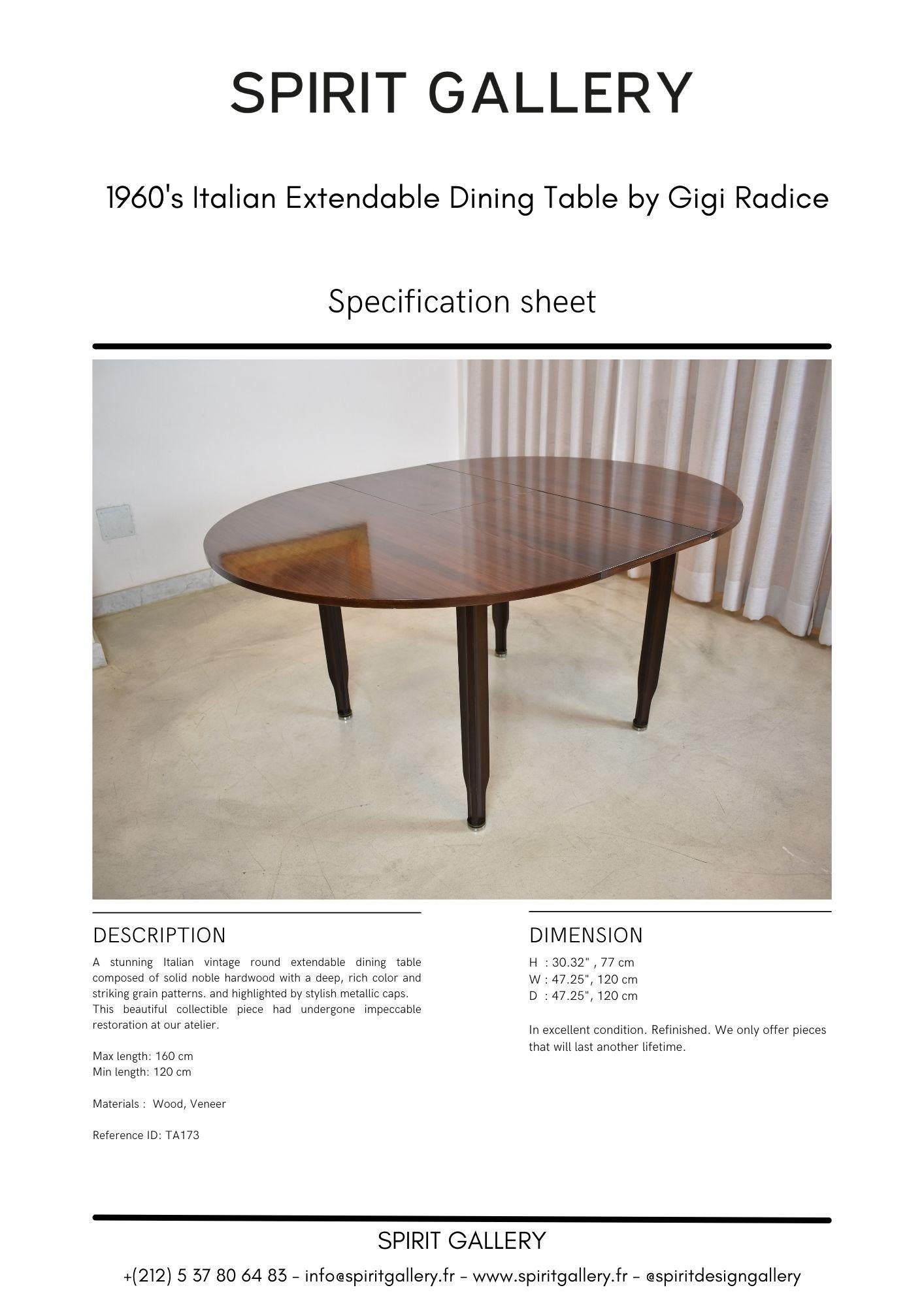  1960's Italian Extendable Dining Table by Gigi Radice  For Sale 3