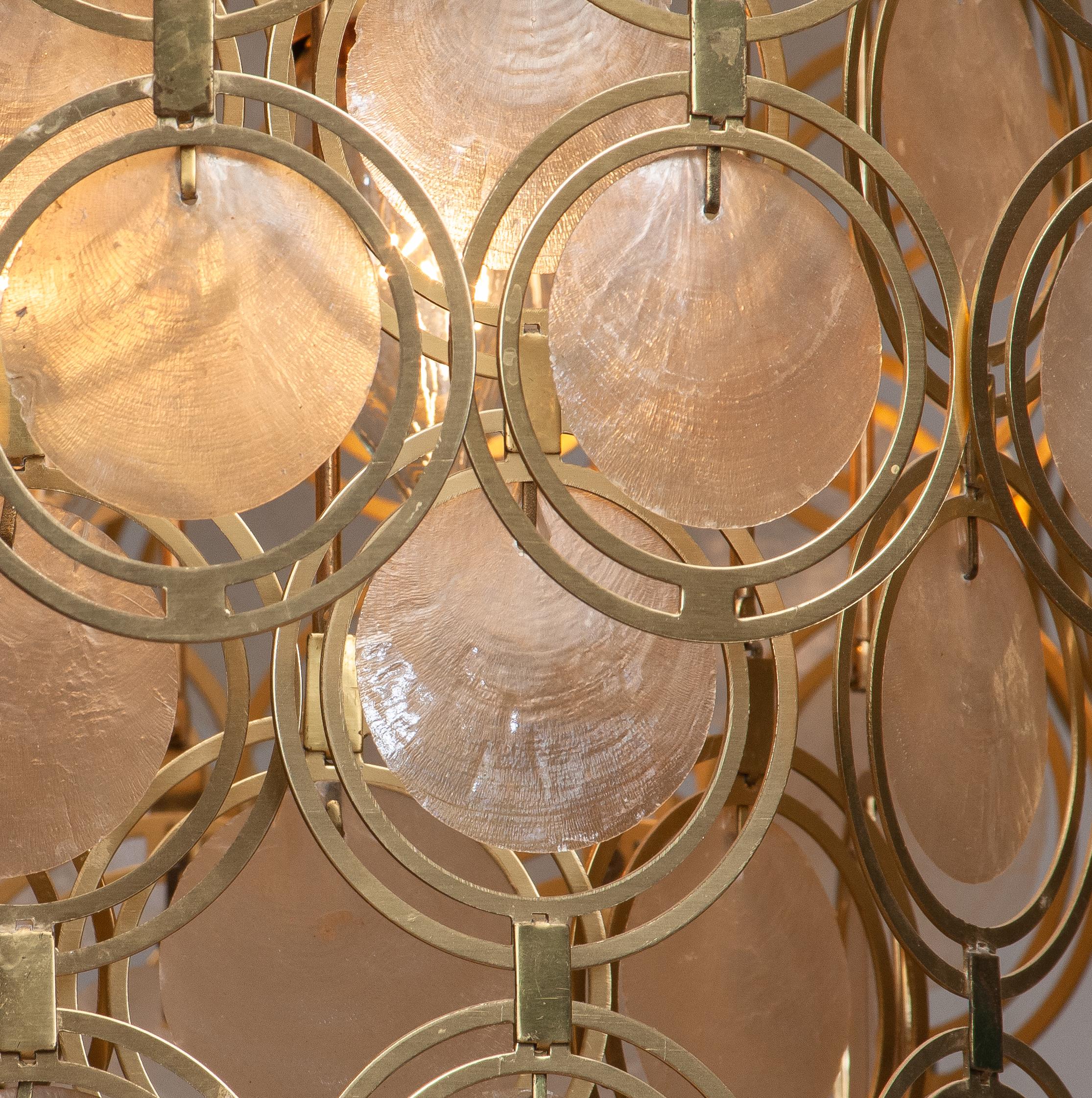 1960s, Italian Extra Large Brass and Shell Chandelier 'Mother of Pearl' 1