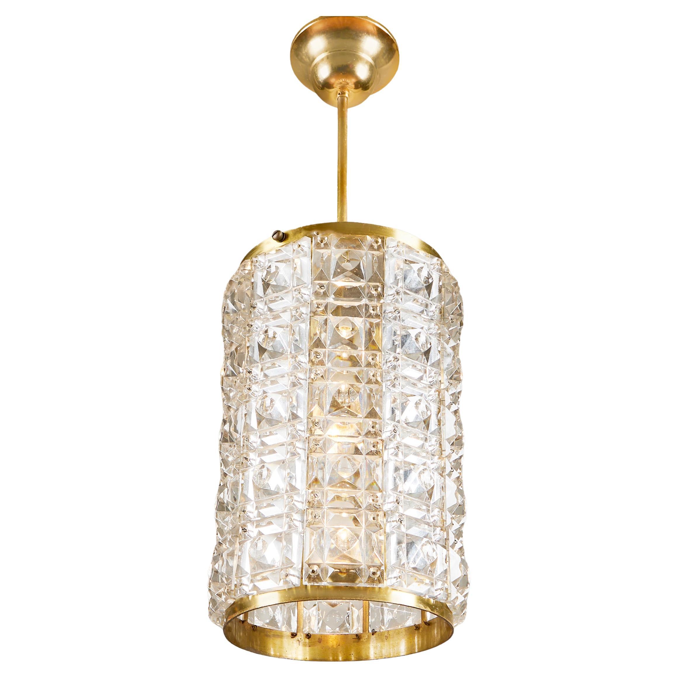 1960s Italian faceted glass and brass jewel pendant For Sale 1