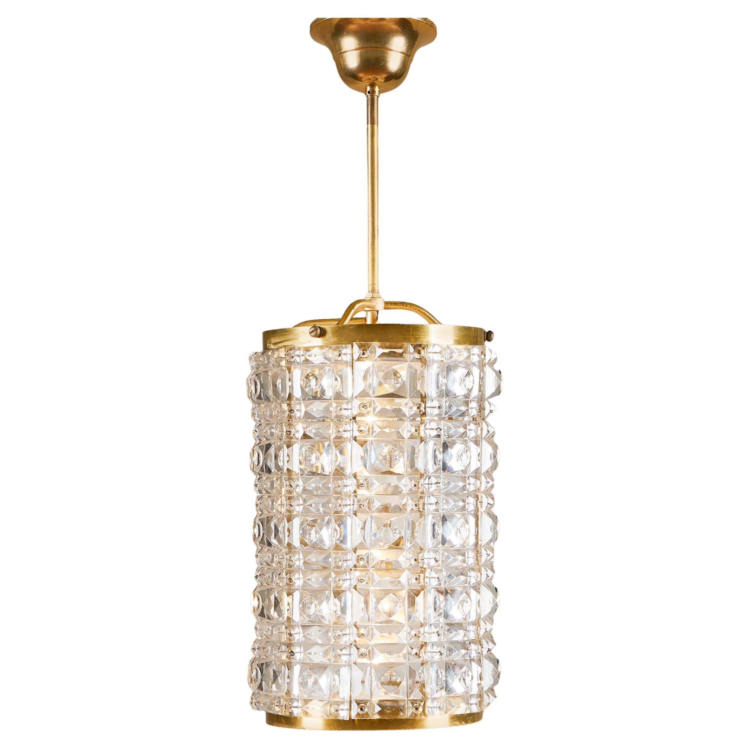 1960s Italian faceted glass and brass jewel pendant