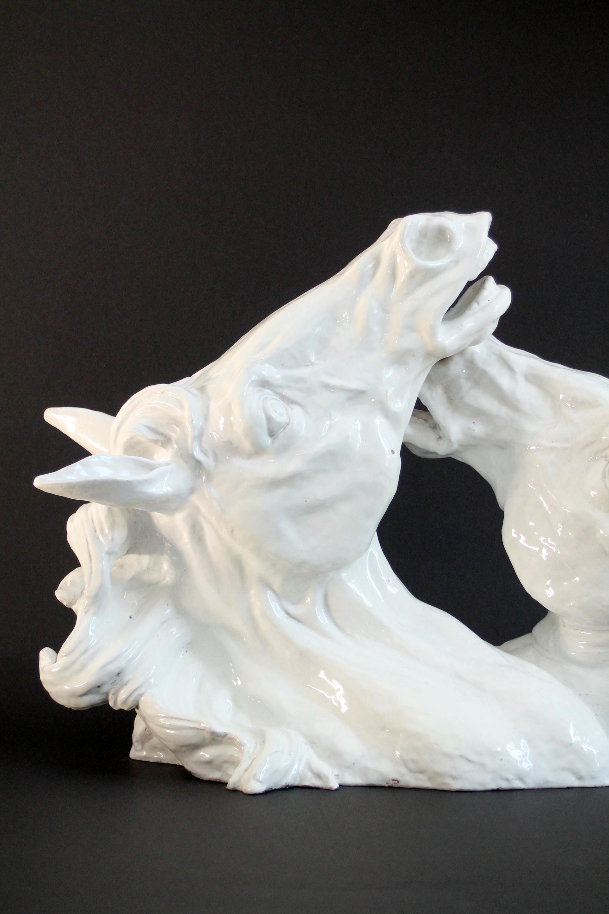 1960s Italian Faience Hollywood Regency terracotta horse sculpture (61x24x40cm) For Sale 1