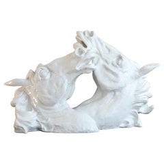 Vintage 1960s Italian Faience Hollywood Regency terracotta horse sculpture (61x24x40cm)