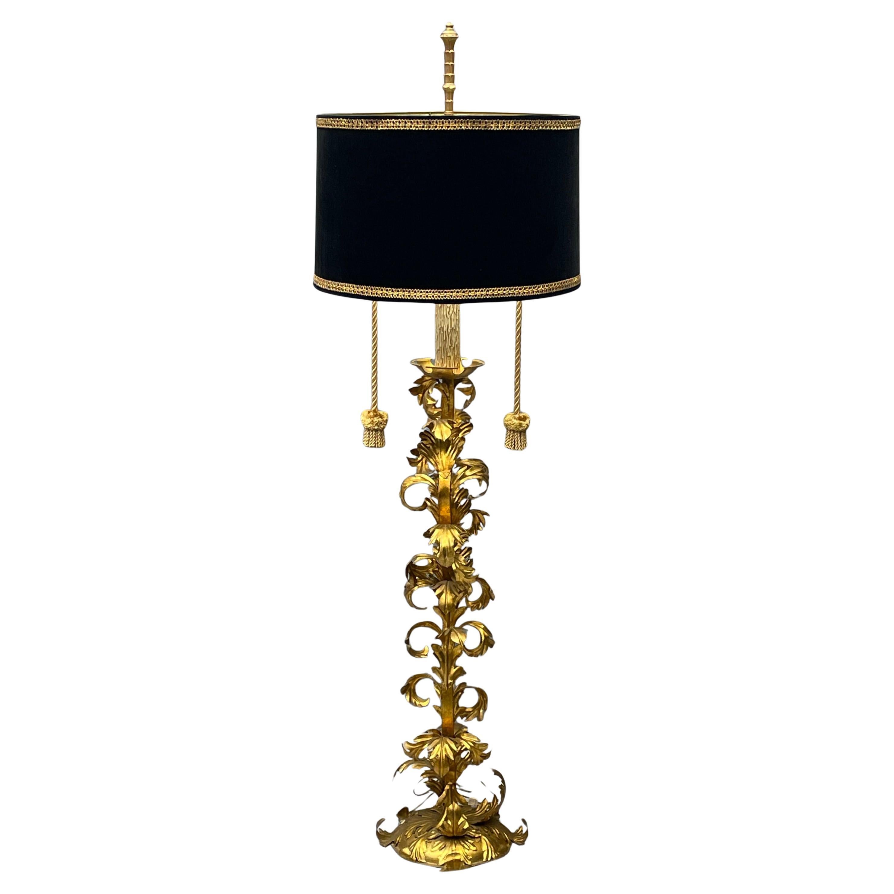 1960s Italian Fauna + Vine Gold Gilt Floor Lamp Hollywood Regency Maximalist For Sale