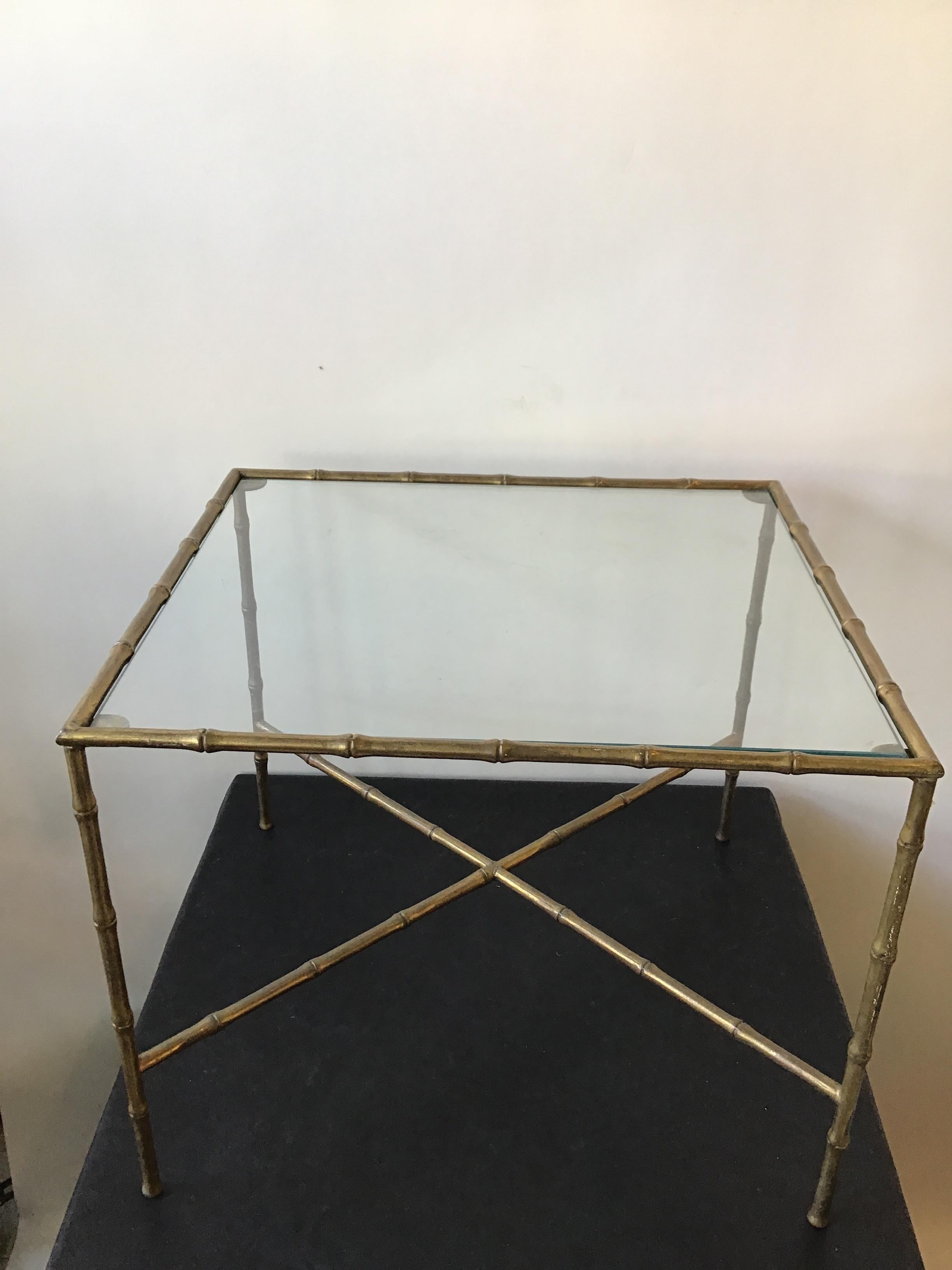 Mid-20th Century 1960s  Italian Faux Bamboo Brass Accent Table For Sale