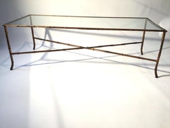 1960s Italian Faux Bamboo Gilt Iron Coffee Table
