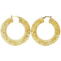 1960s Italian Filigree Gold Hoop Earrings