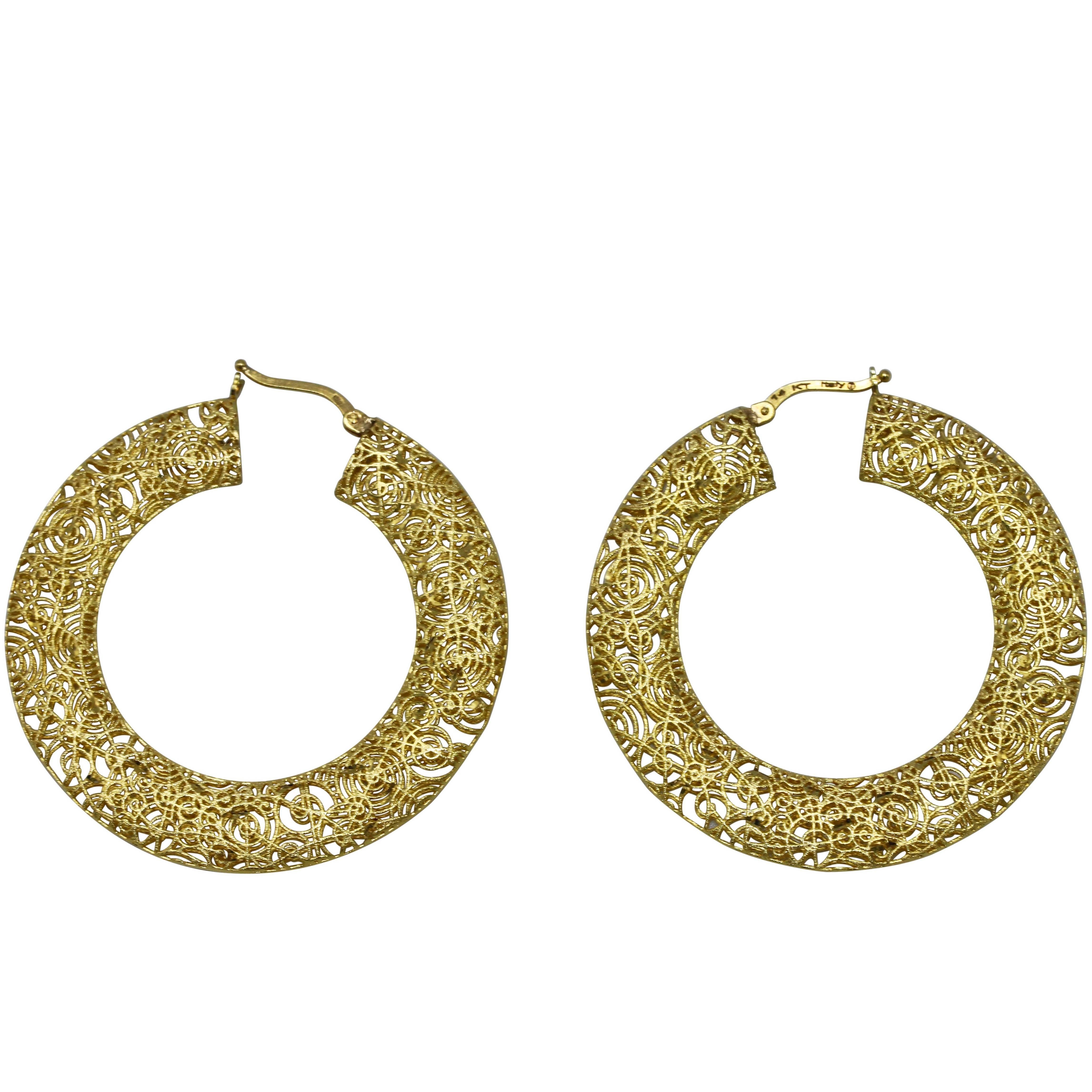 1960s Italian Filigree Gold Hoop Earrings