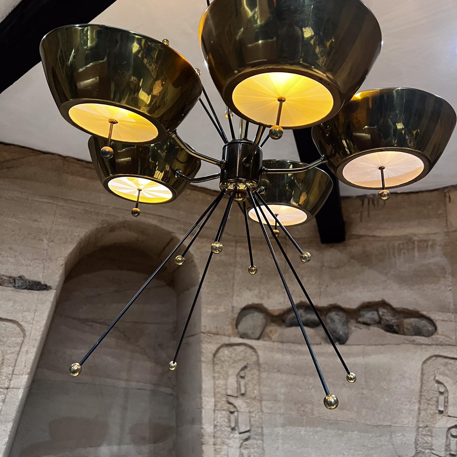 Mid-20th Century 1960s Italian Brass Five Shade Chandelier Style Paavo Tynell Italy For Sale