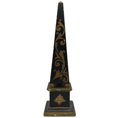 1960s Italian Florentine Black and Gold Obelisk Sculpture