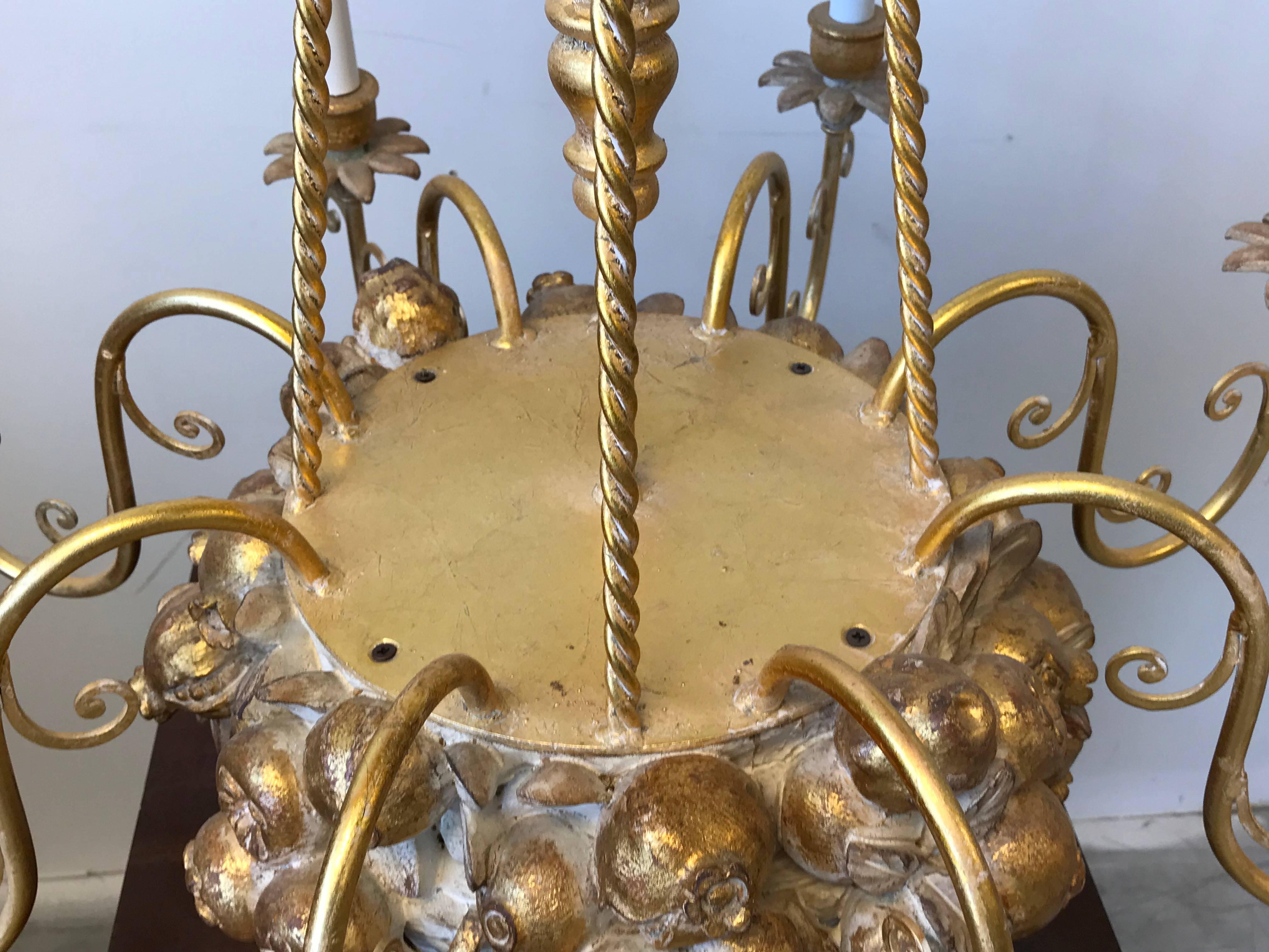 20th Century 1960s Italian Florentine Fruit Basket Eight-Arm Chandelier