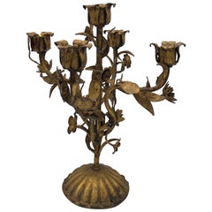 1960s Italian Florentine Gilded Five-Arm Candelabra