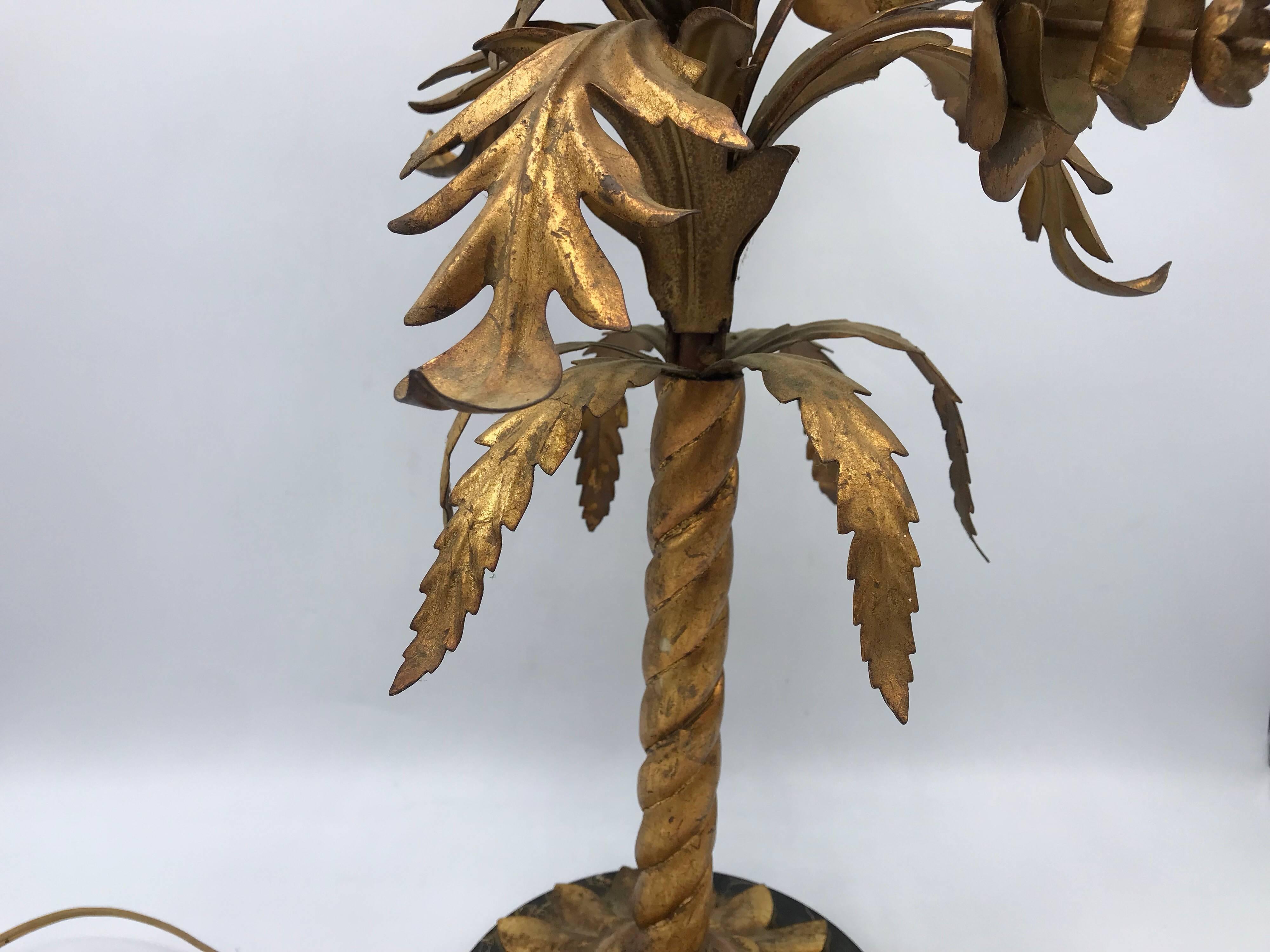 1960s Italian Florentine Gilded Lamp with Sculptural Floral Motif 1