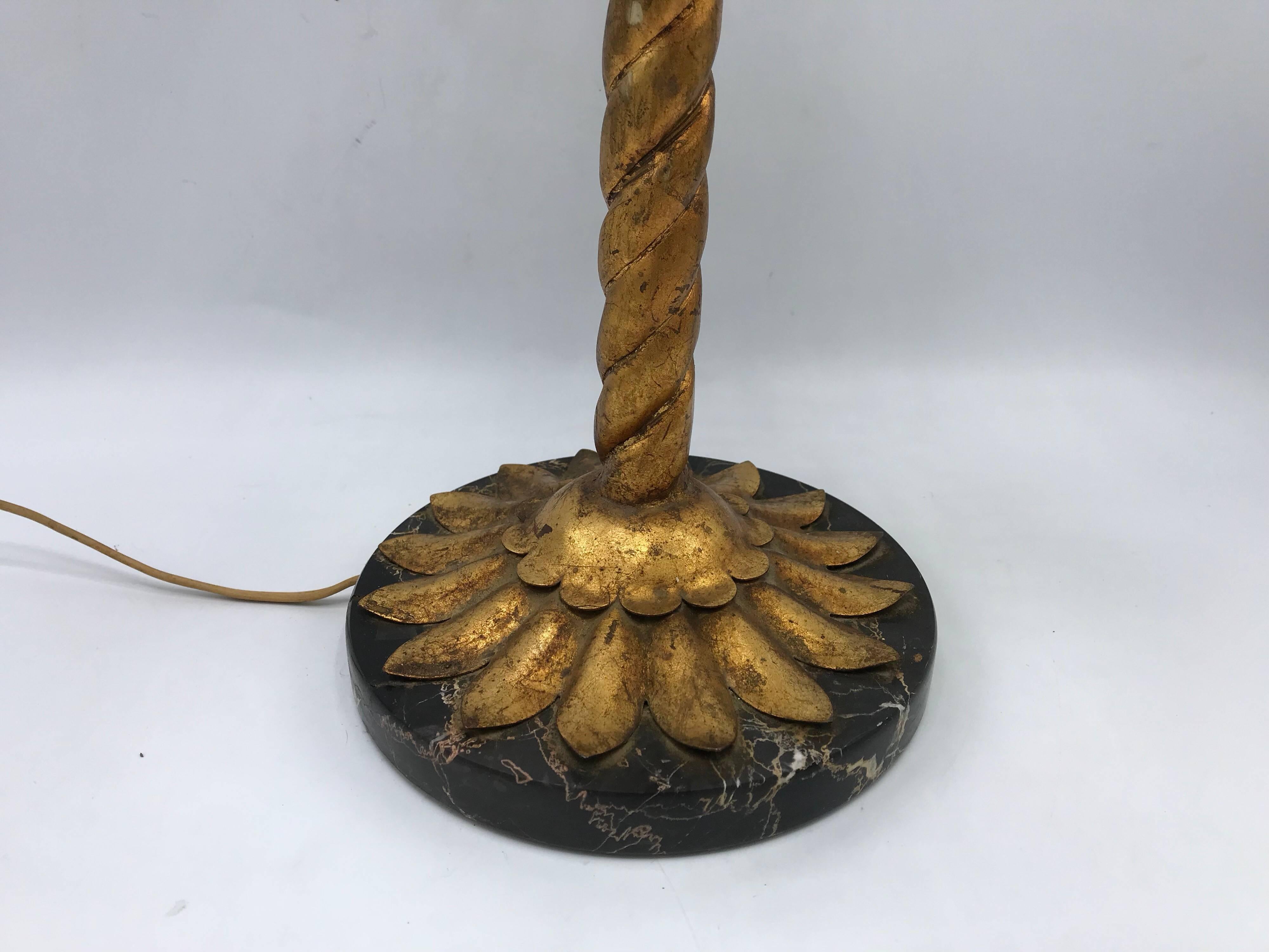 1960s Italian Florentine Gilded Lamp with Sculptural Floral Motif 2