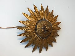 1960s Italian Florentine Gilded Sunburst Wall or Ceiling Lamp
