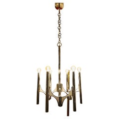 1960s Italian Gaetano Sciolari 6-Light Polished Chrome Buttress Chandelier