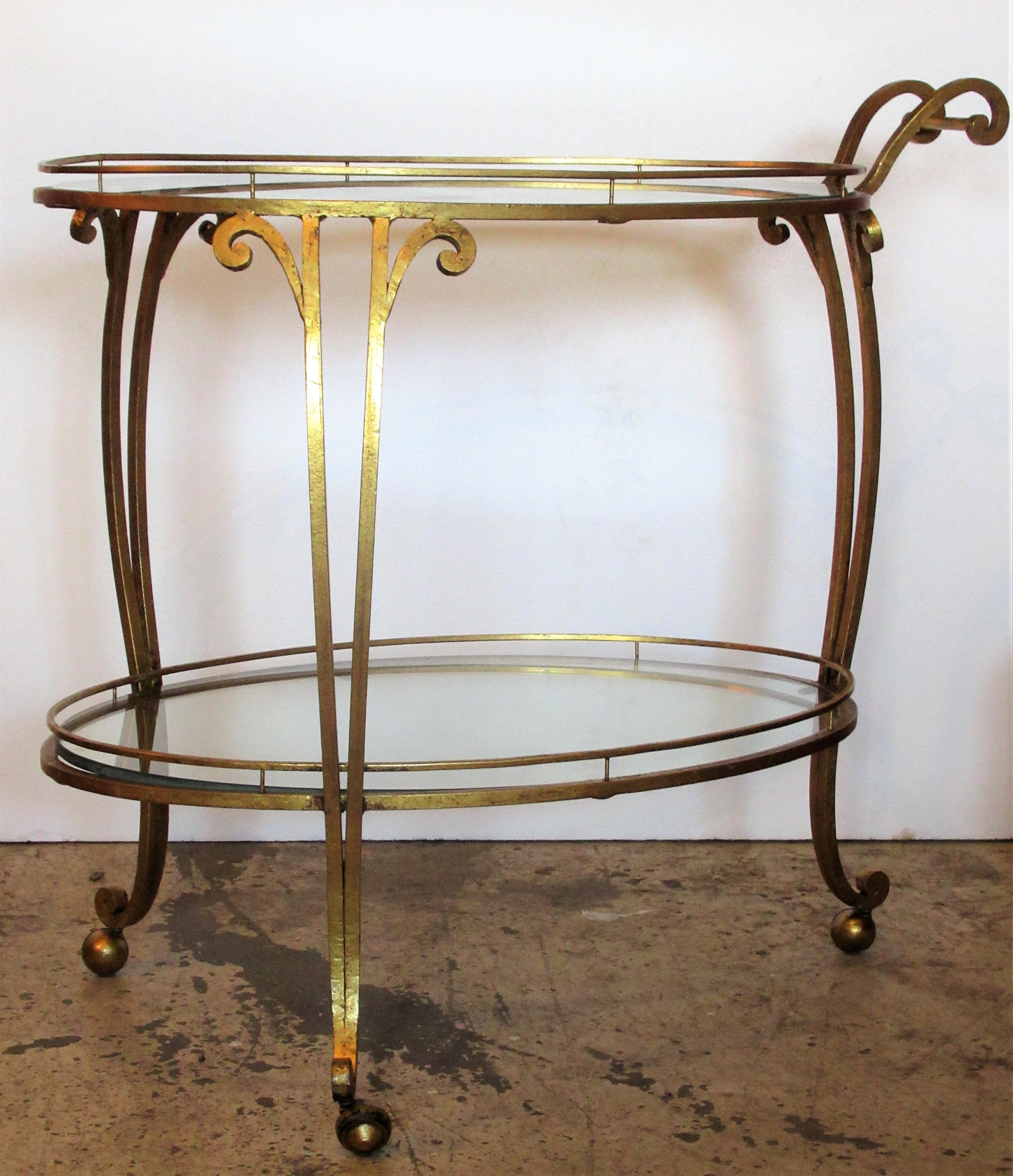 1960s Italian Gilded Iron Bar Serving Cart In Good Condition In Rochester, NY
