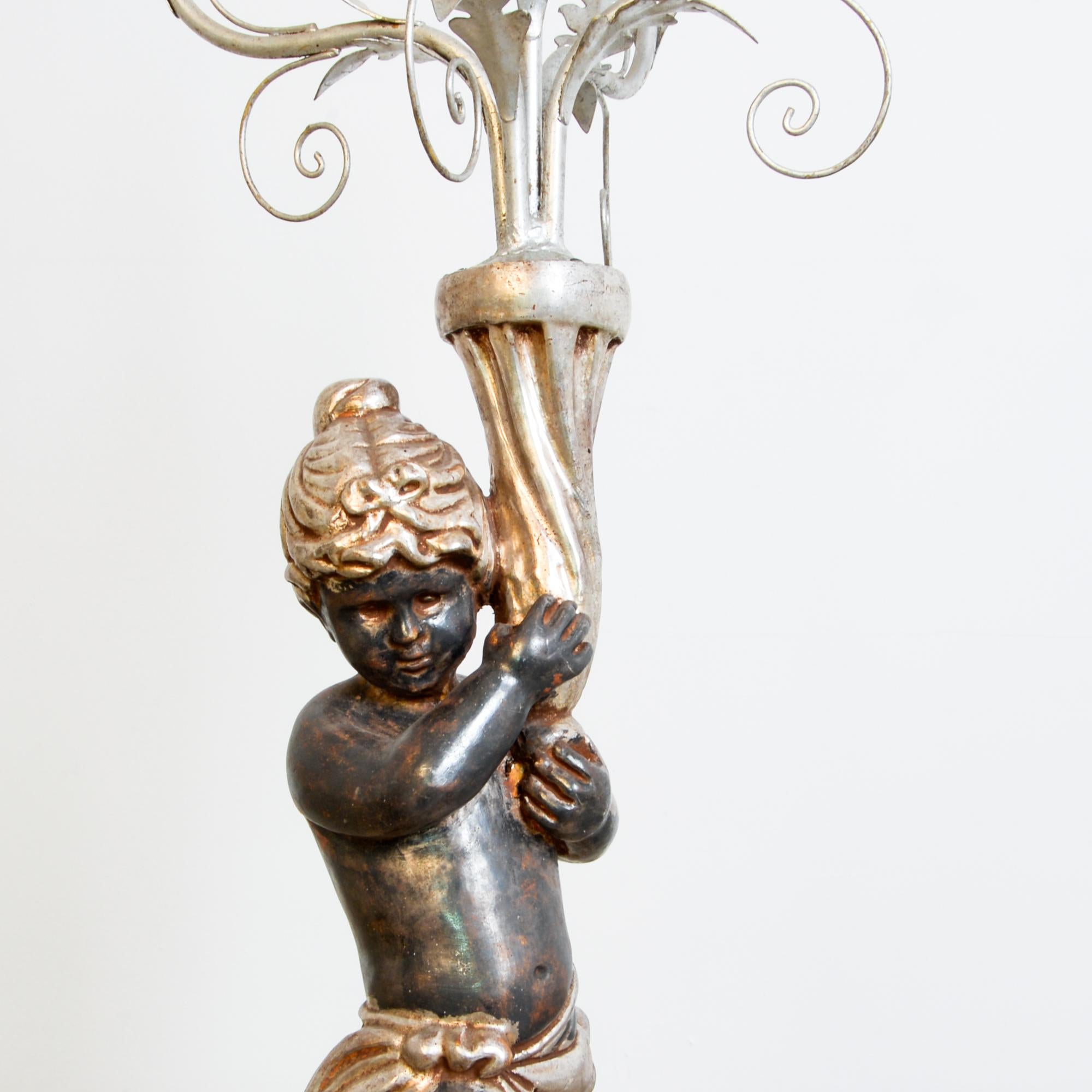 Baroque  1960s Italian Gilded Tole Figurative Lamp