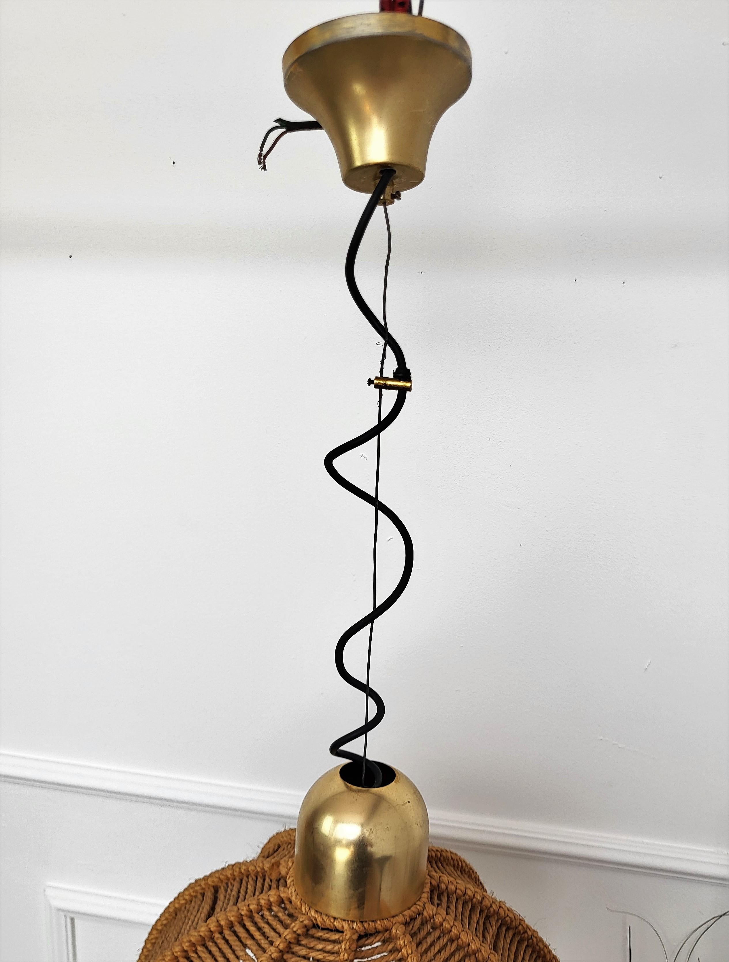 20th Century 1960s Italian Gilt Brass Cord Woven Rope Pendant Suspension Hanging Light For Sale