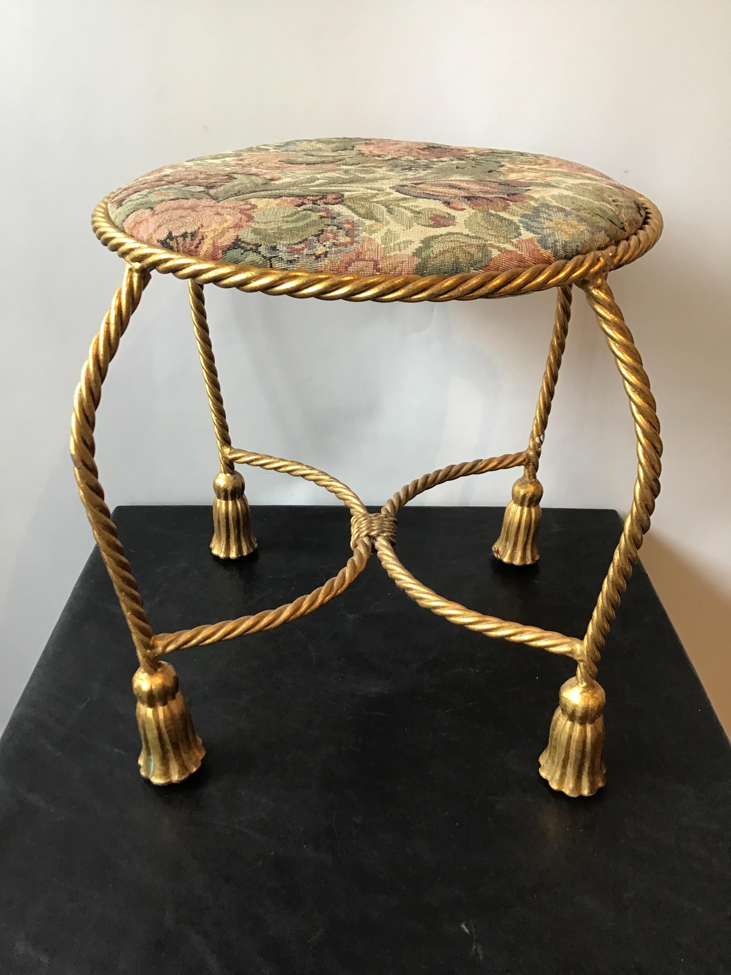 1960s Italian gilt iron tassel bench by Edward Paul.