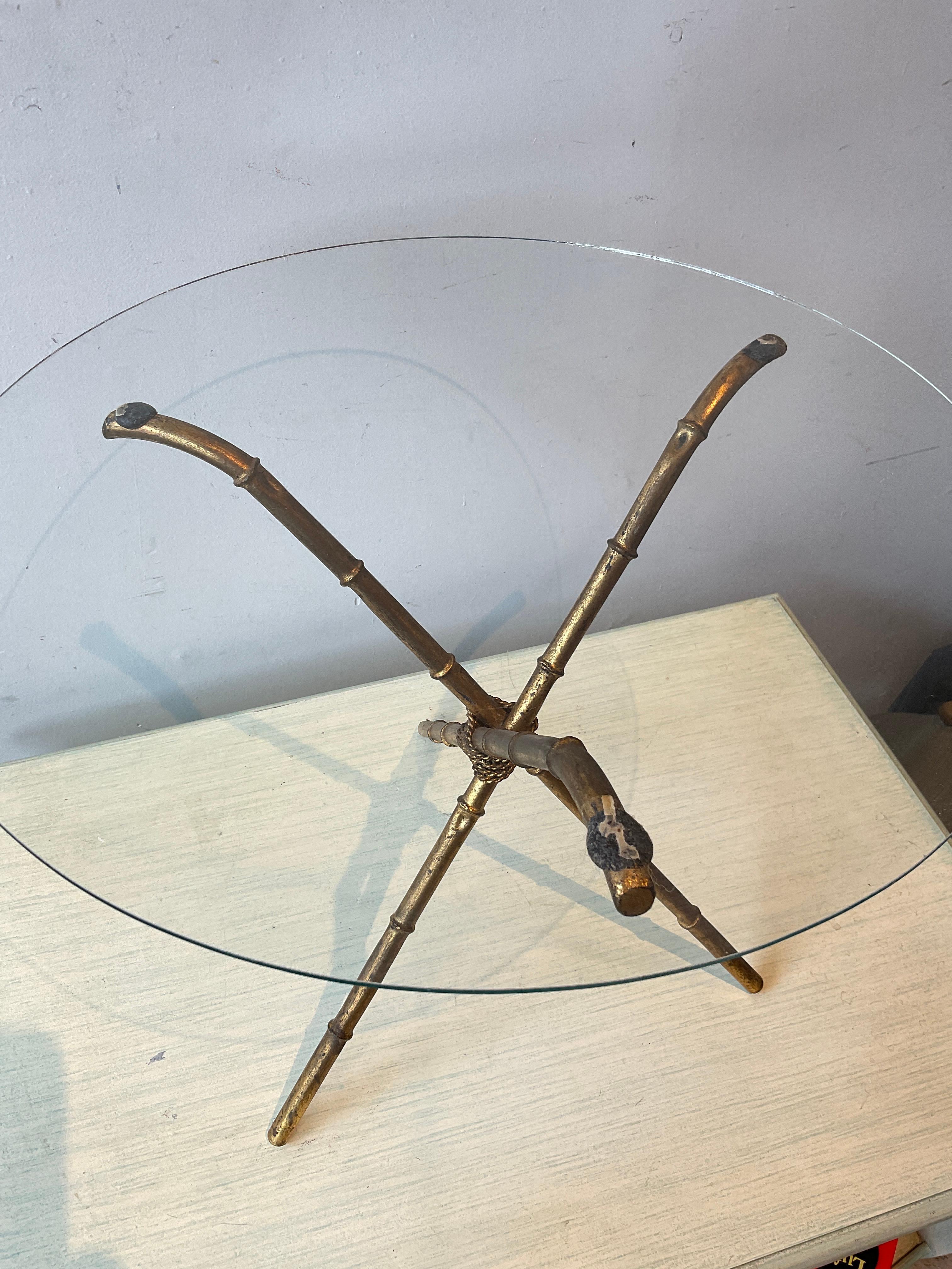 1960s Italian gilt metal faux bamboo side table.