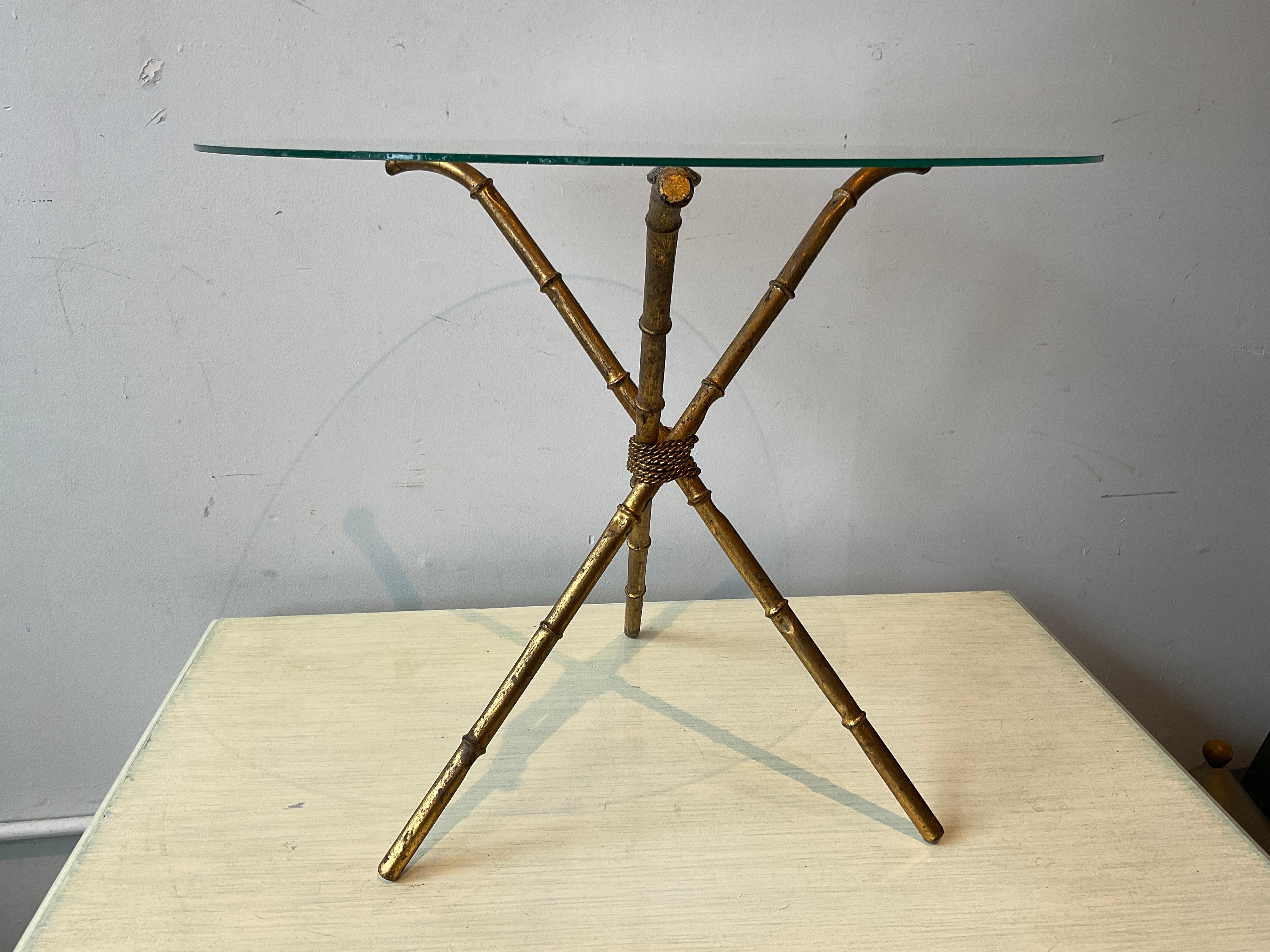 1960s Italian Gilt Metal Faux Bamboo Side Table In Good Condition For Sale In Tarrytown, NY