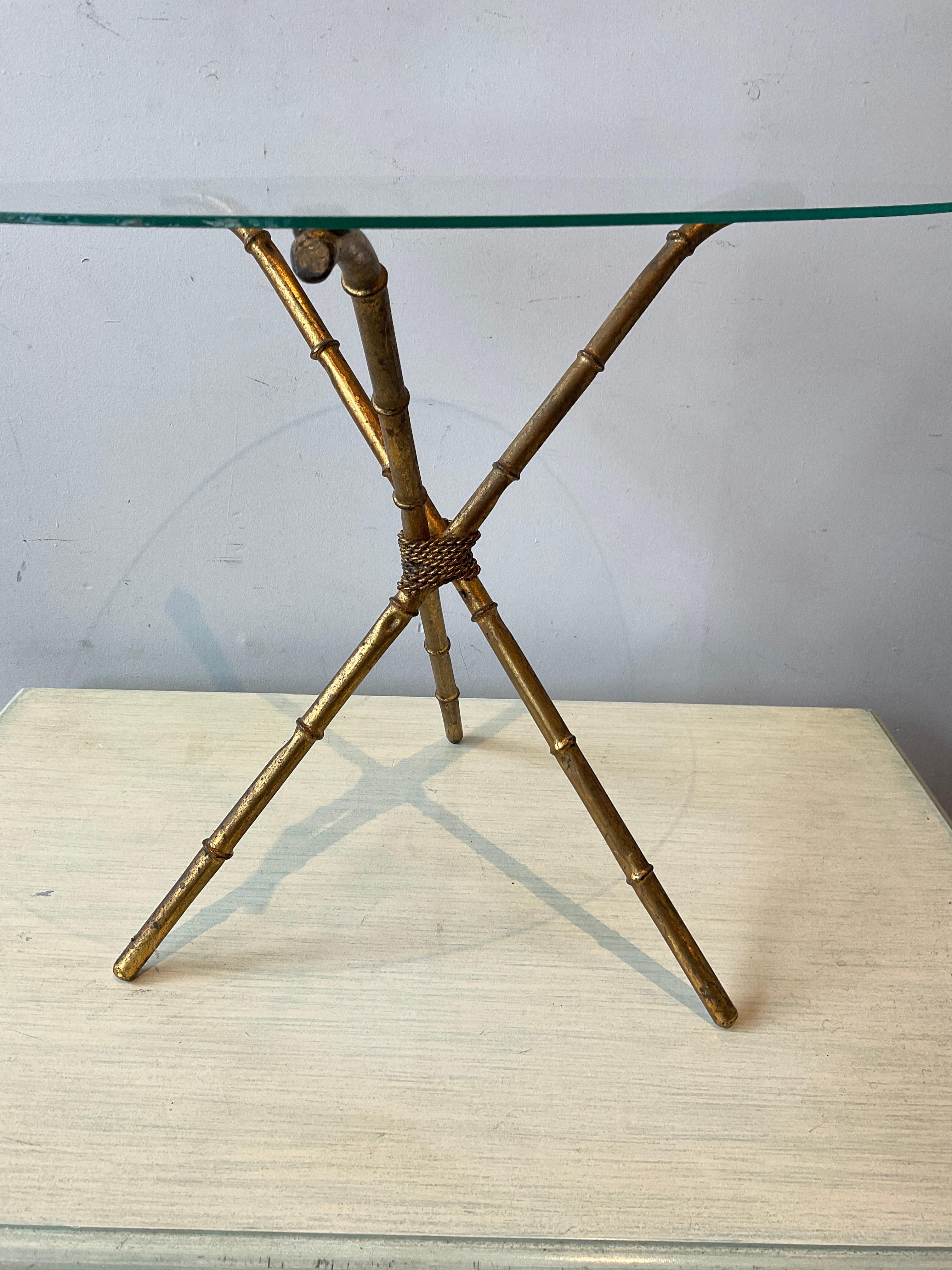 1960s Italian Gilt Metal Faux Bamboo Side Table For Sale 1
