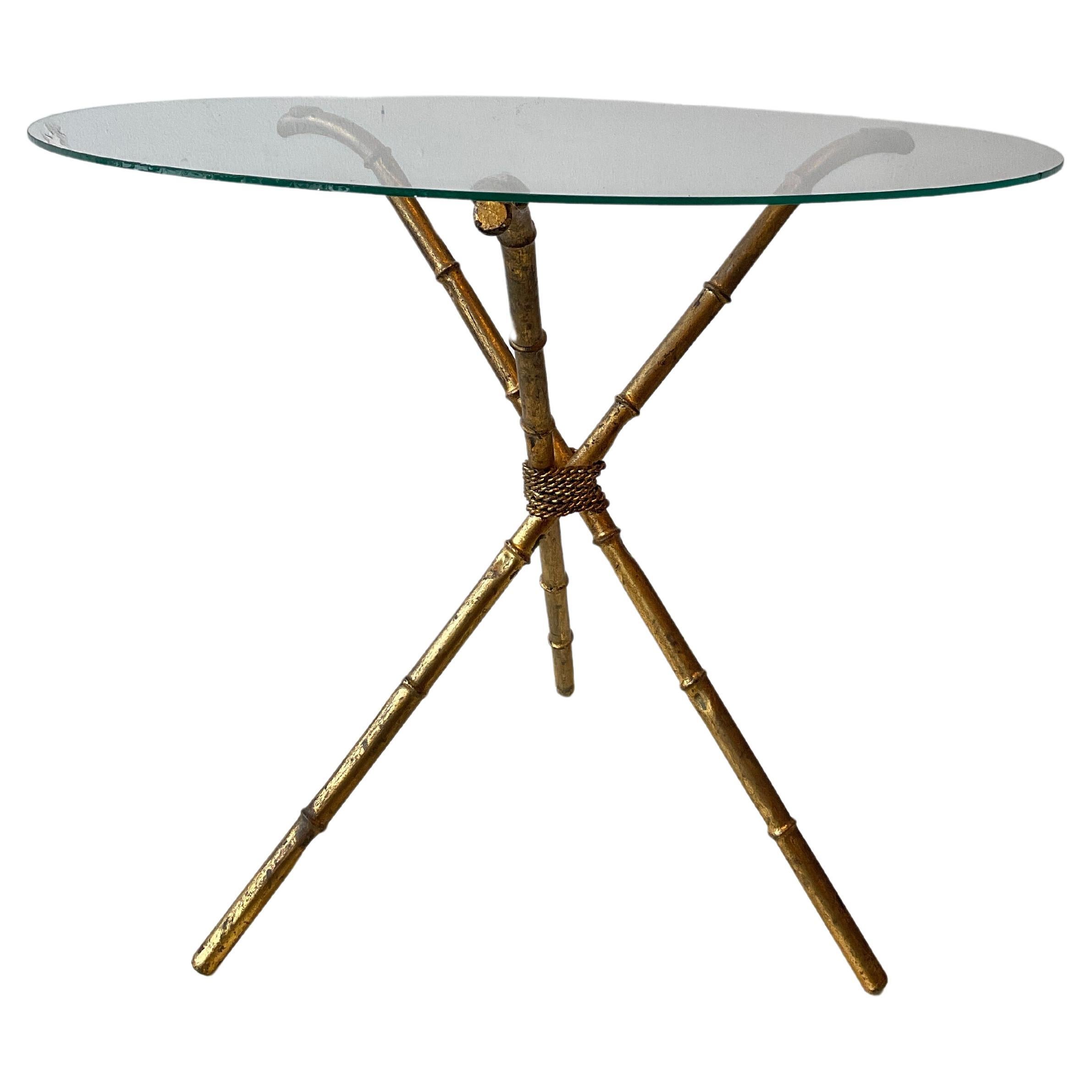 1960s Italian Gilt Metal Faux Bamboo Side Table For Sale