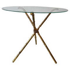Retro 1960s Italian Gilt Metal Faux Bamboo Side Table