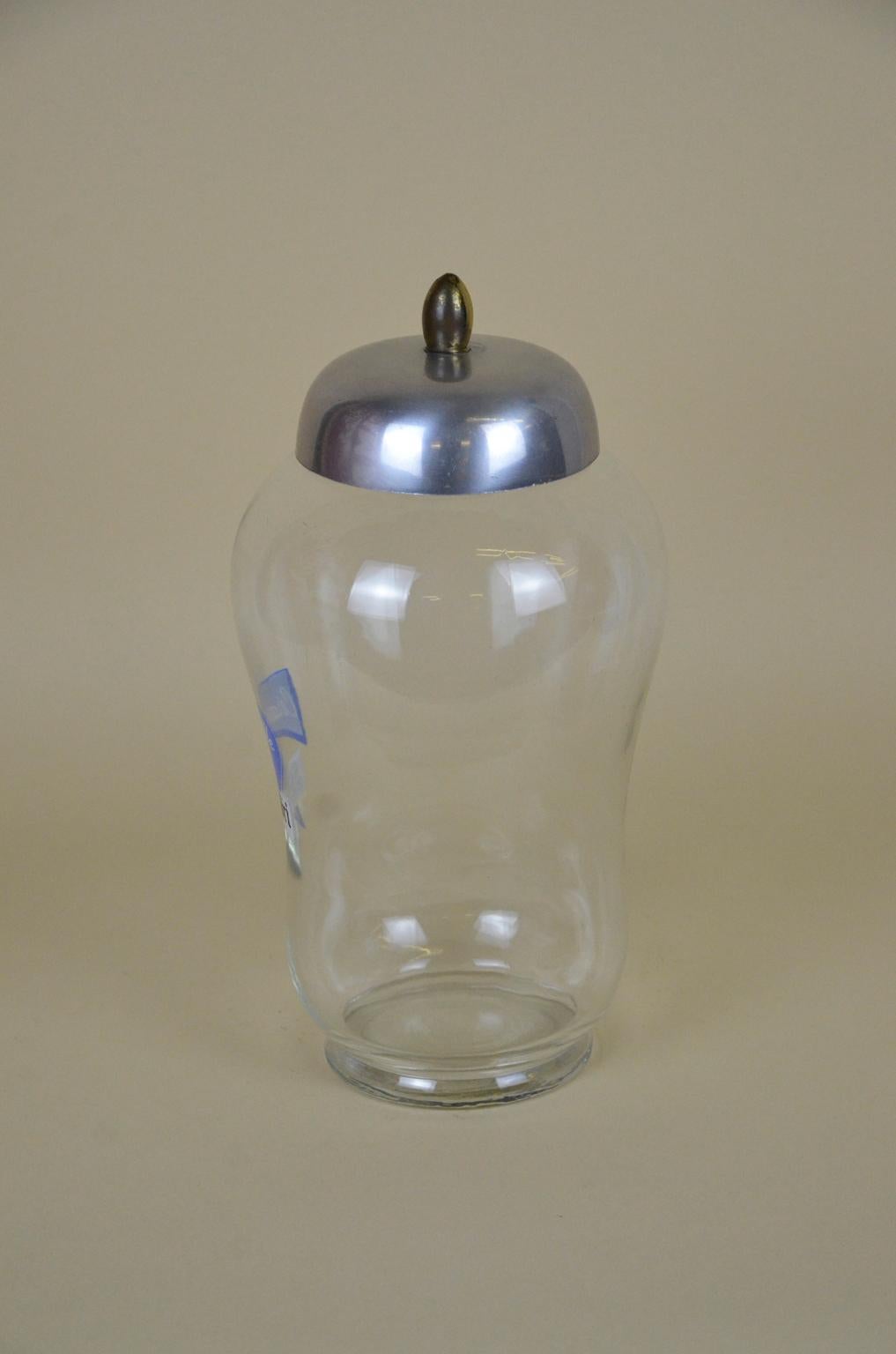 Mid-20th Century 1960s Italian Glass Advertising Jar with Lid Caramelle Fratelli Sperlari For Sale