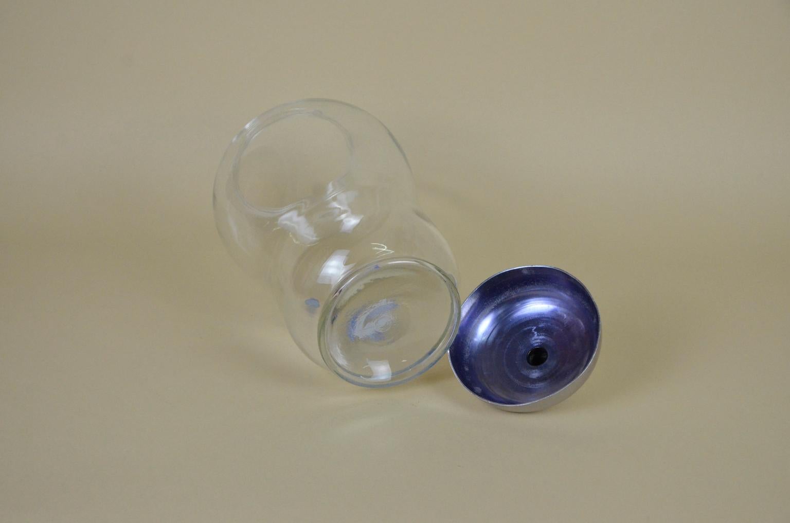 Aluminum 1960s Italian Glass Advertising Jar with Lid Caramelle Fratelli Sperlari For Sale