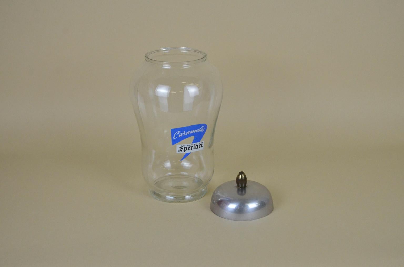 1960s Italian Glass Advertising Jar with Lid Caramelle Fratelli Sperlari For Sale 1