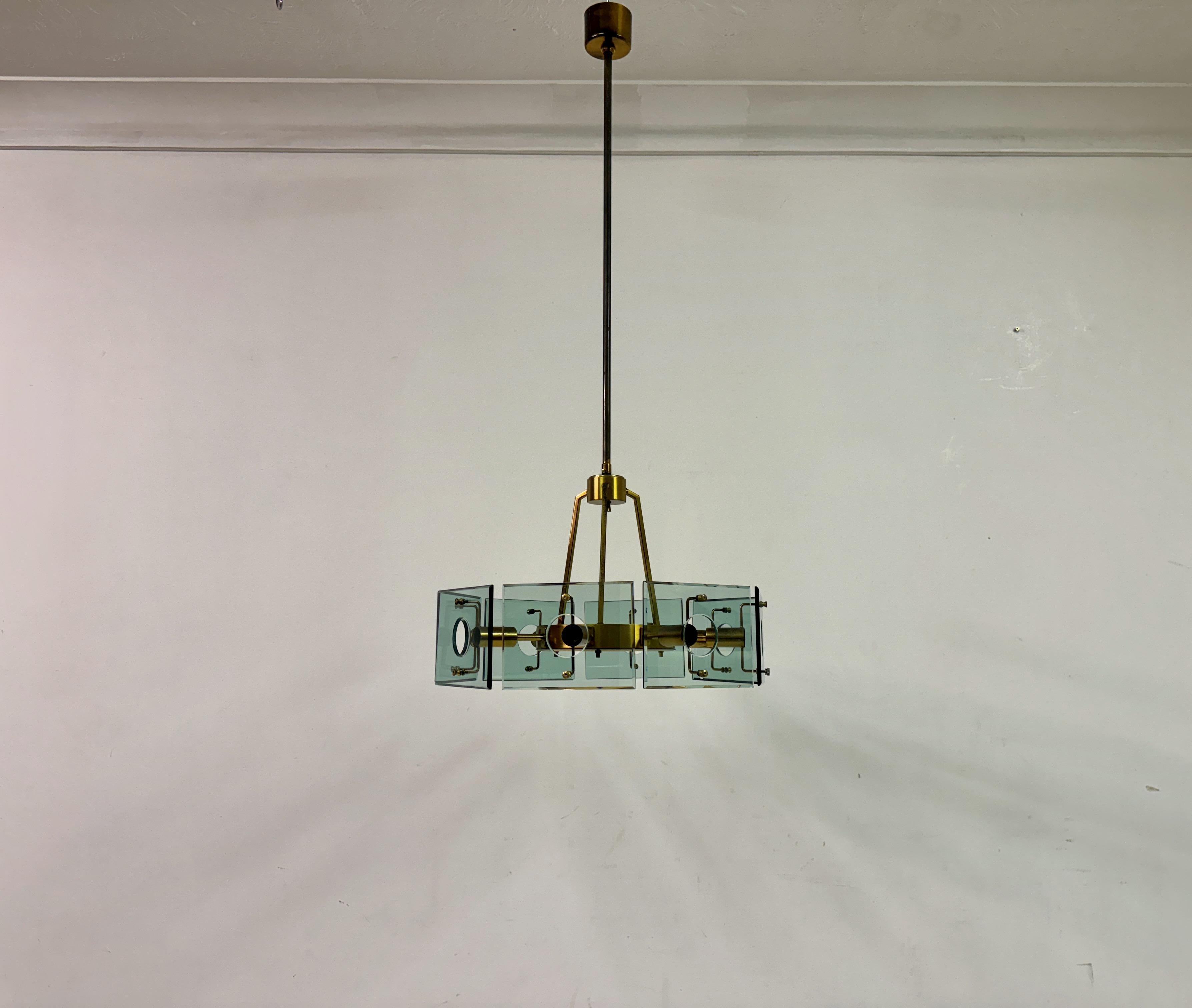 1960s Italian Glass and Brass Chandelier by Gino Paroldo 7