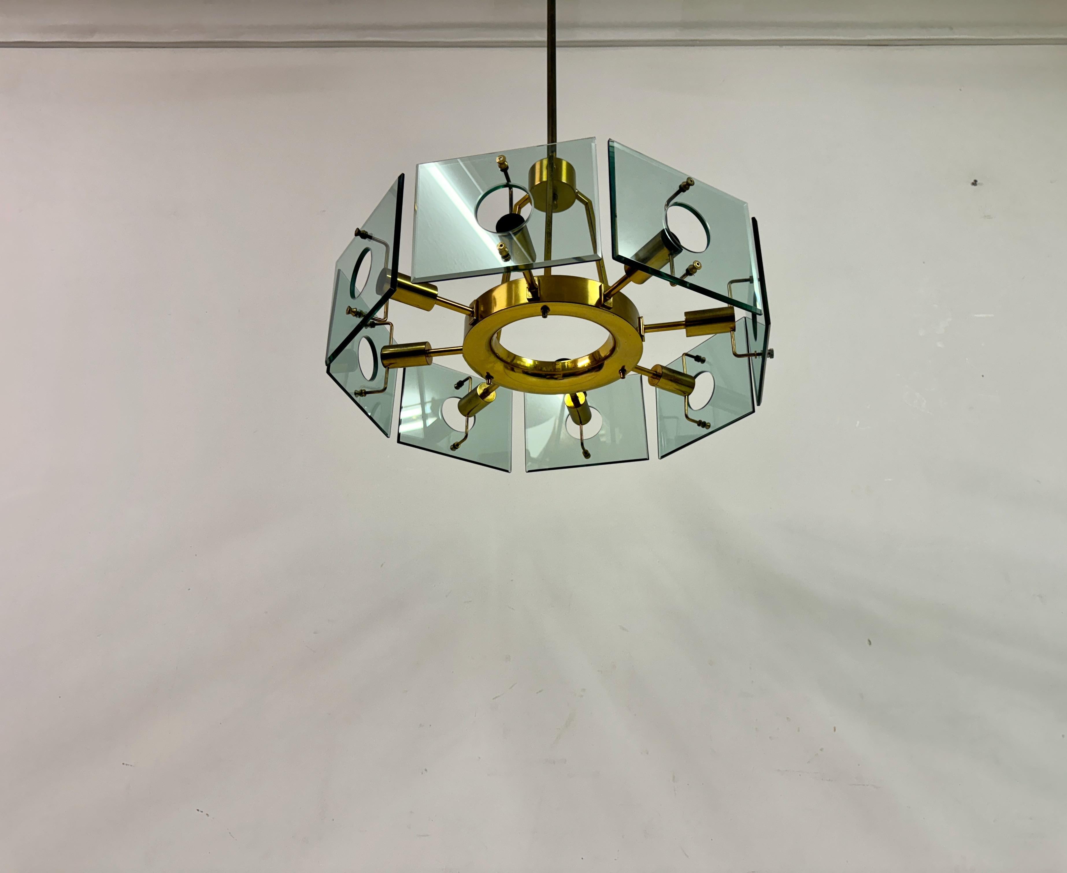 1960s Italian Glass and Brass Chandelier by Gino Paroldo 10