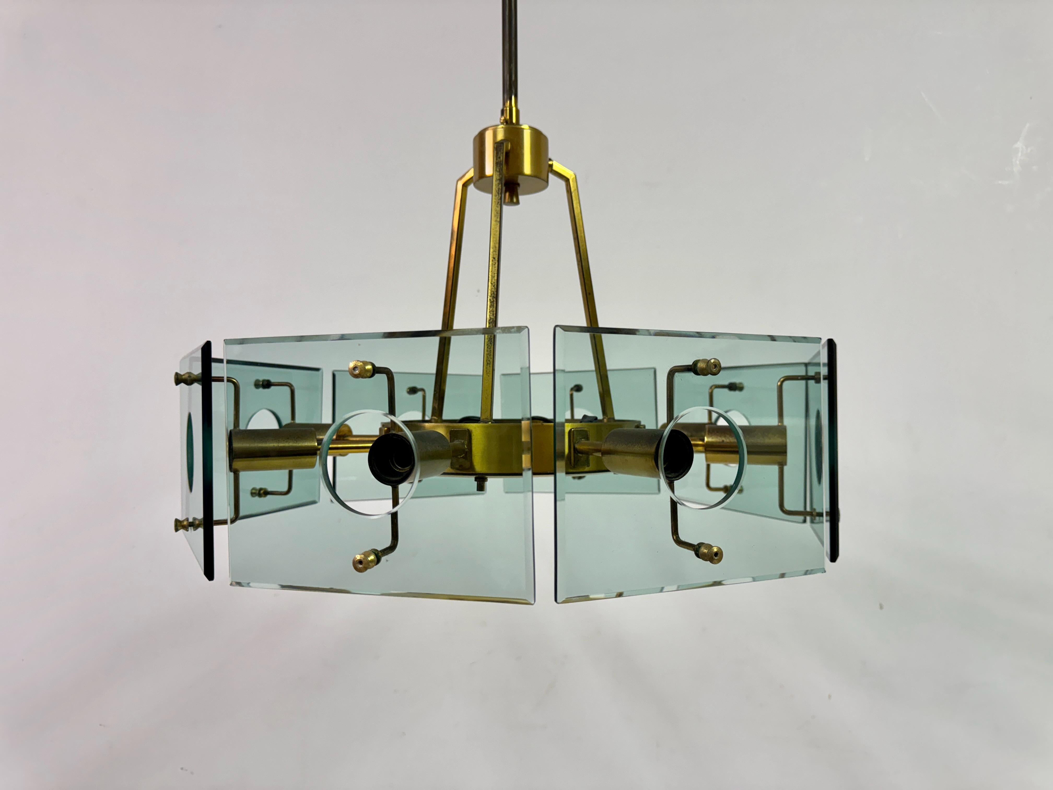 1960s Italian Glass and Brass Chandelier by Gino Paroldo In Good Condition In London, London