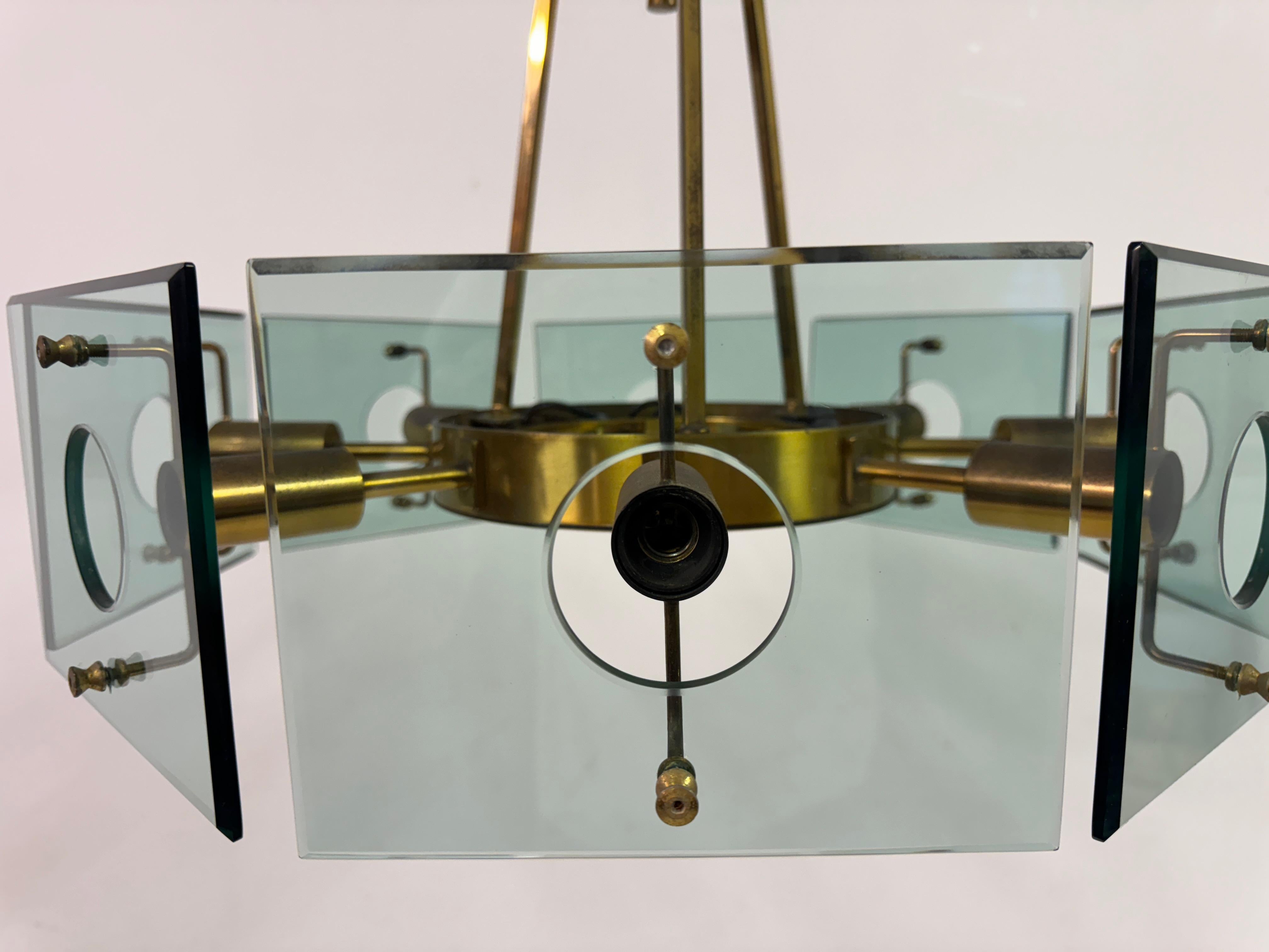 20th Century 1960s Italian Glass and Brass Chandelier by Gino Paroldo
