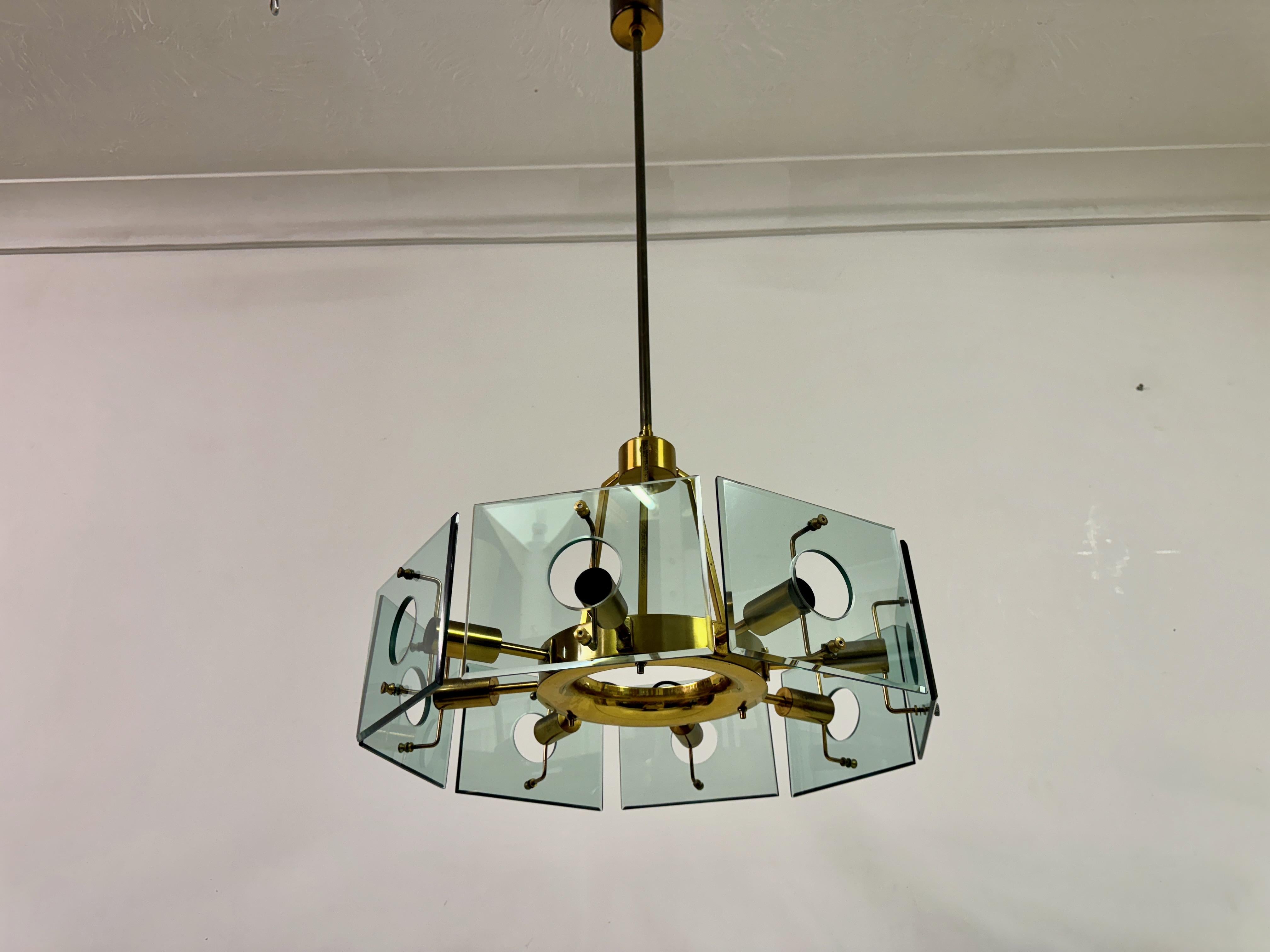 1960s Italian Glass and Brass Chandelier by Gino Paroldo 1