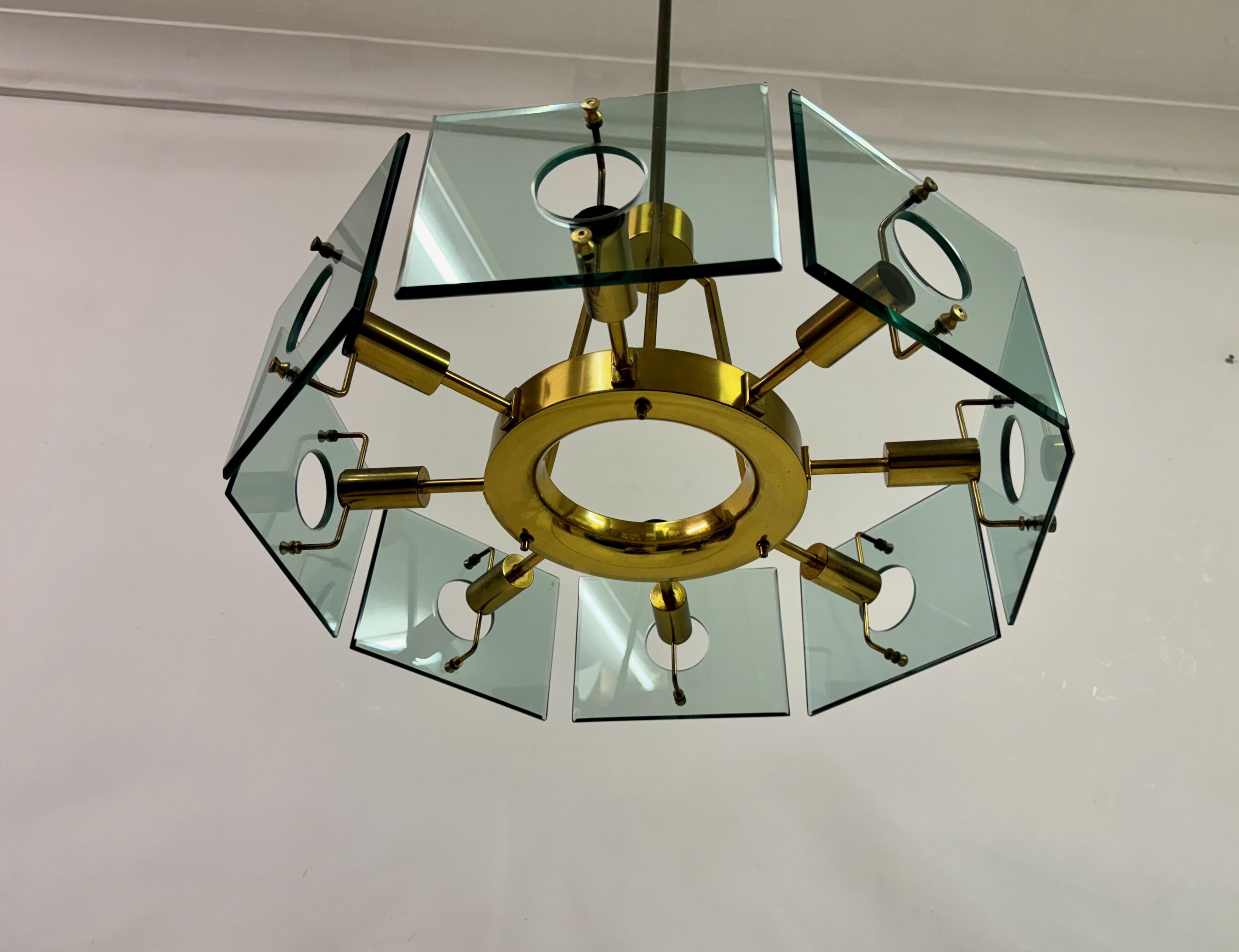 1960s Italian Glass and Brass Chandelier by Gino Paroldo 2