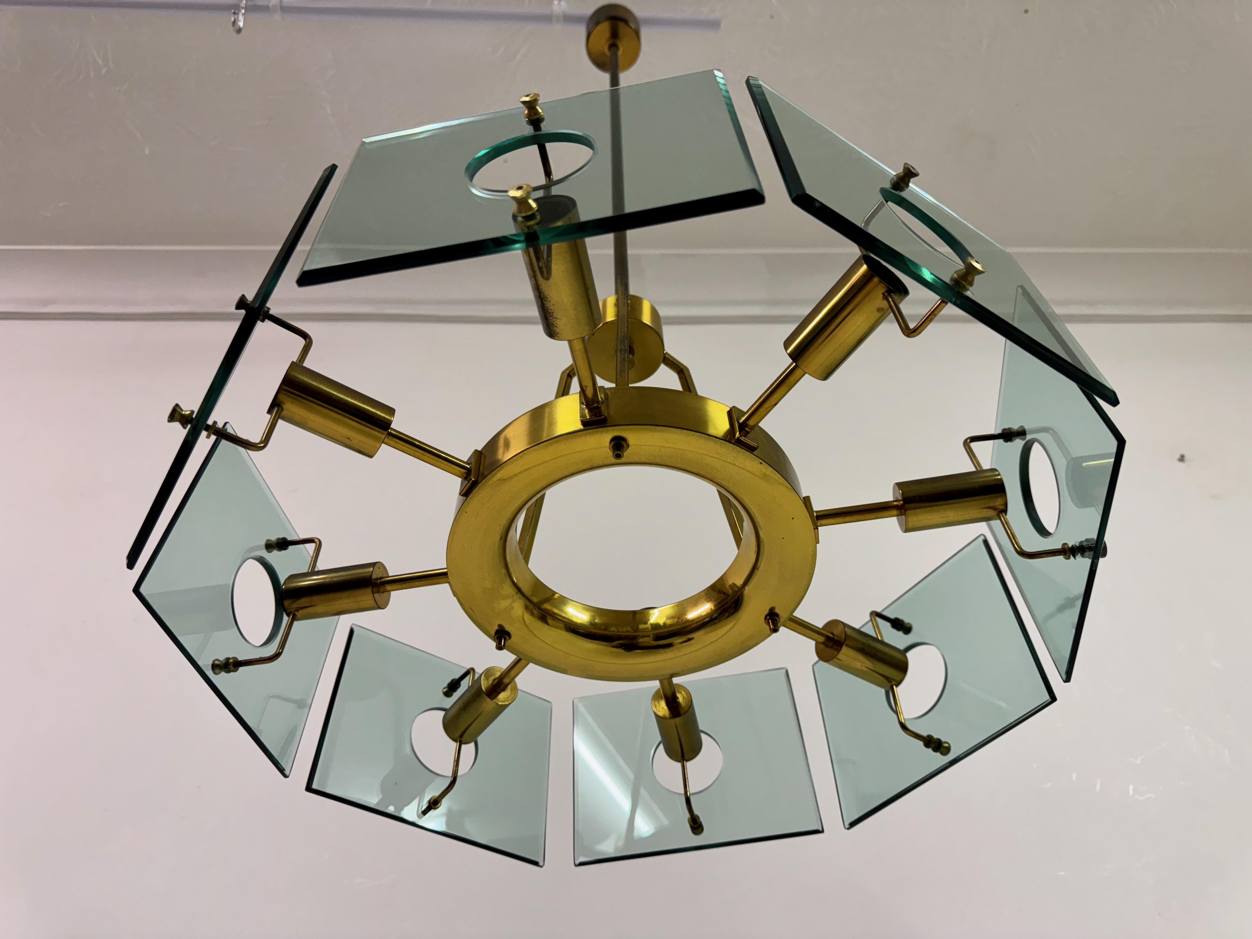 1960s Italian Glass and Brass Chandelier by Gino Paroldo 3