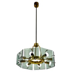 1960s Italian Glass and Brass Chandelier by Gino Paroldo