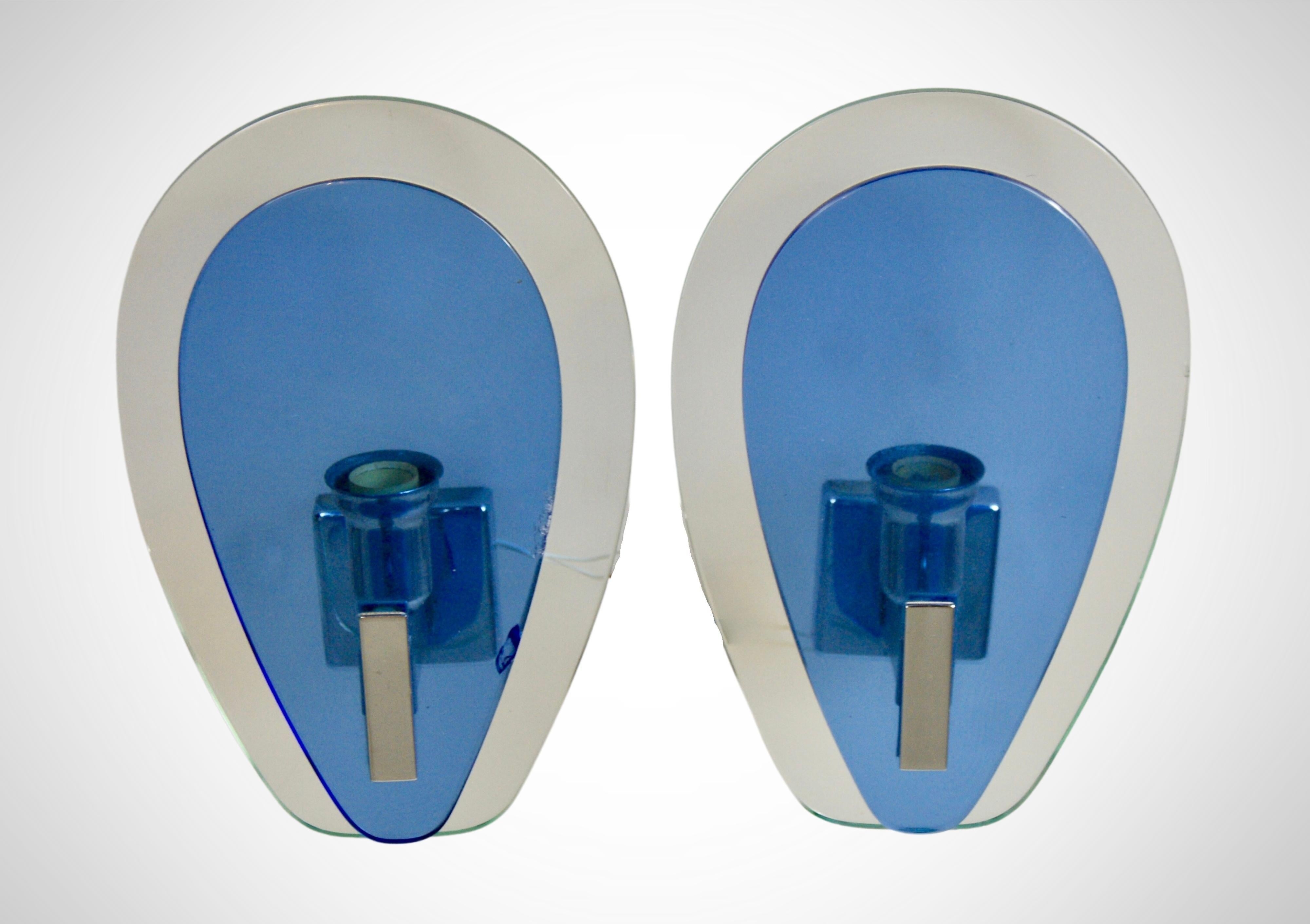 Mid-Century Modern 1960s Italian Glass Blue Wall Sconces by Veca Milano For Sale