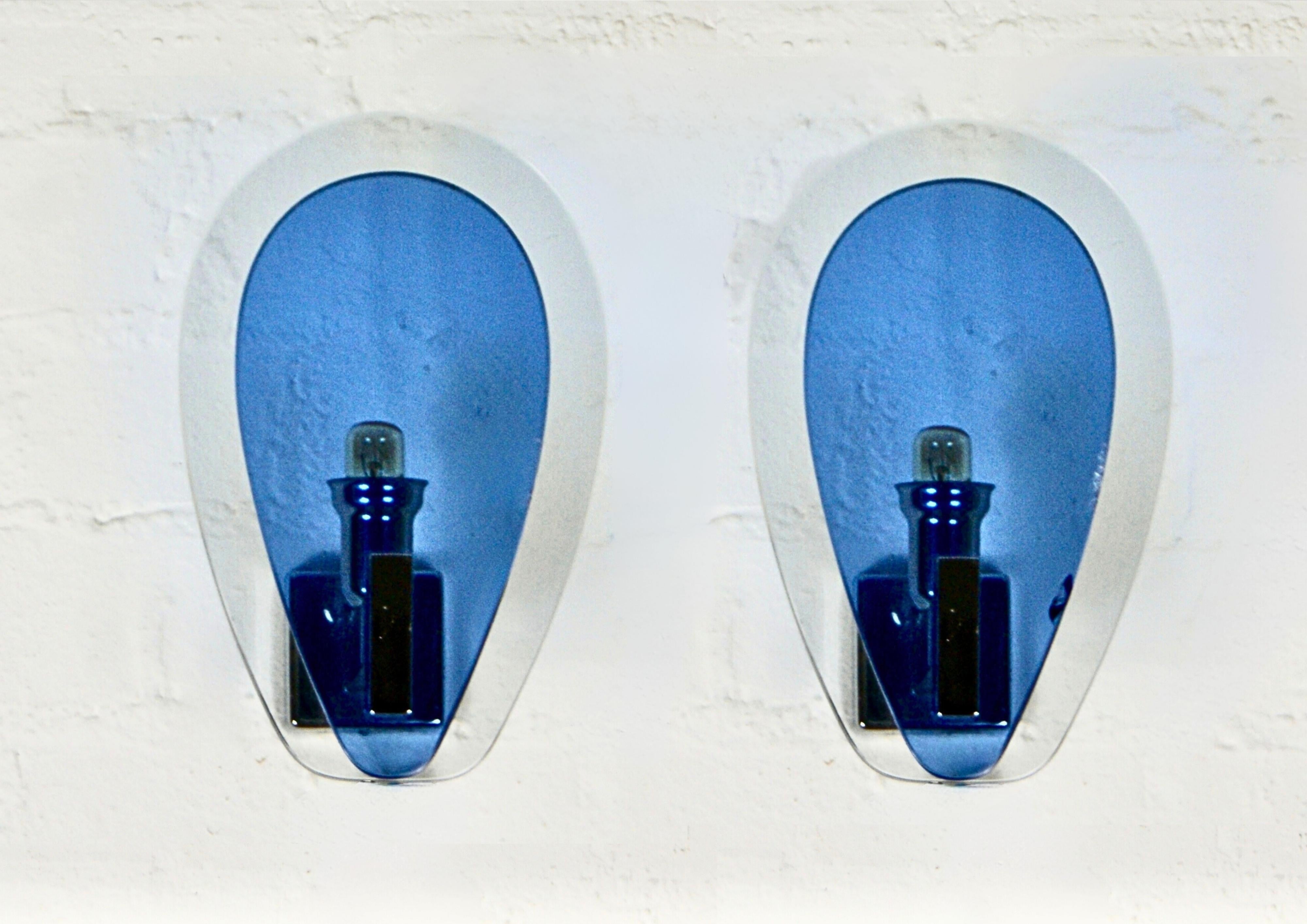Mid-Century Modern 1960s Italian Glass Blue Wall Sconces by Veca Milano For Sale