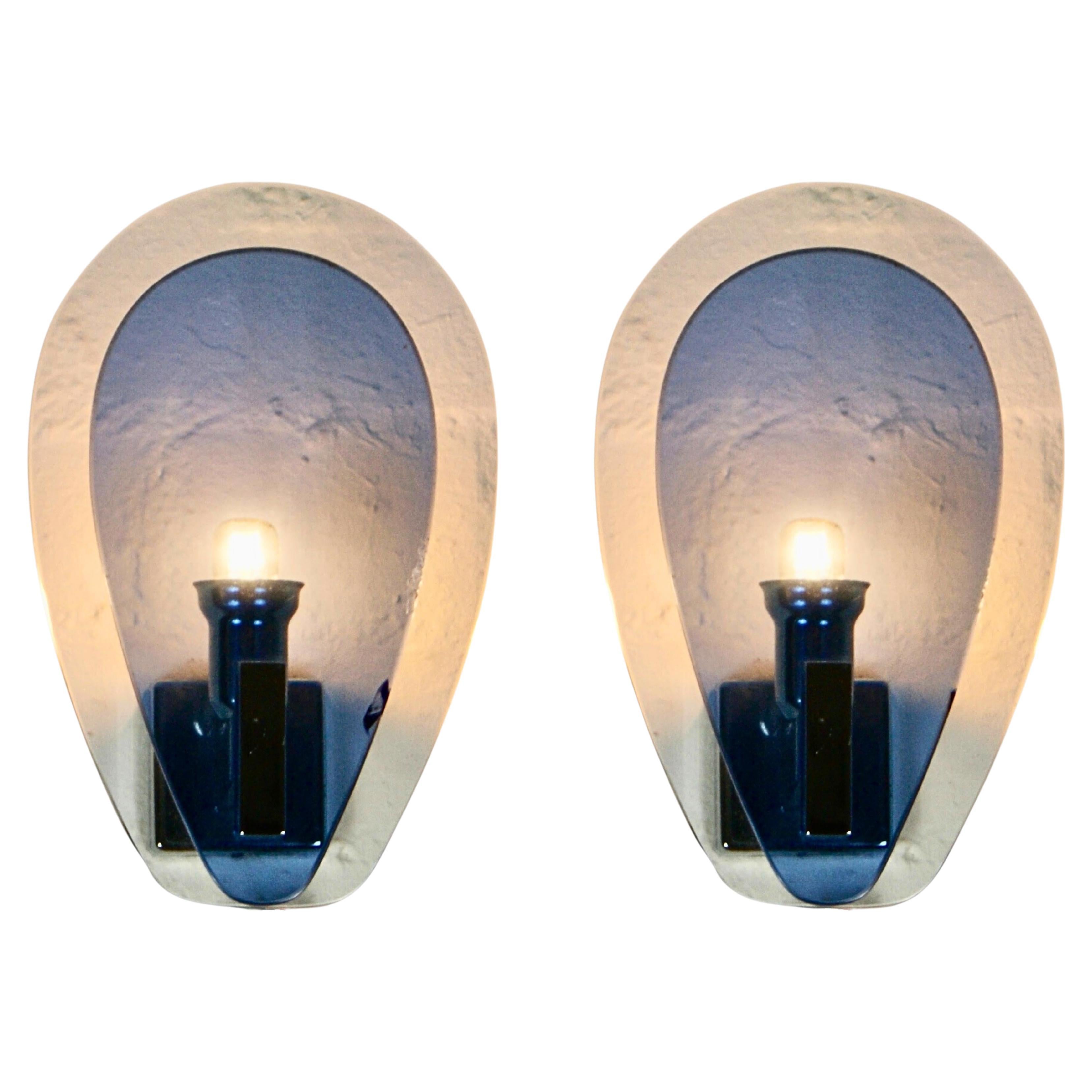 1960s Italian Glass Blue Wall Sconces by Veca Milano For Sale