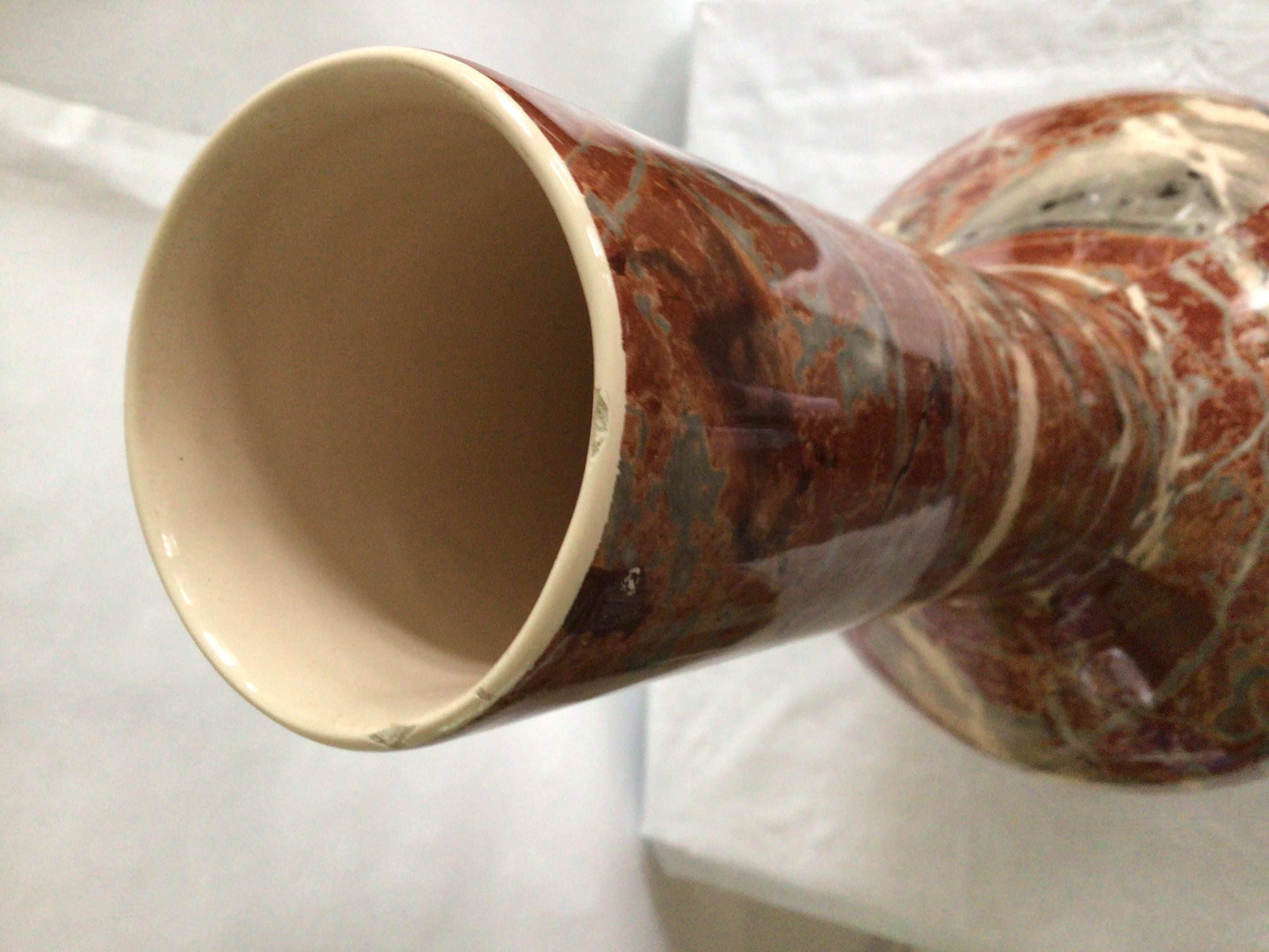 1960s Italian Glazed Ceramic Marbleized Vase  For Sale 6