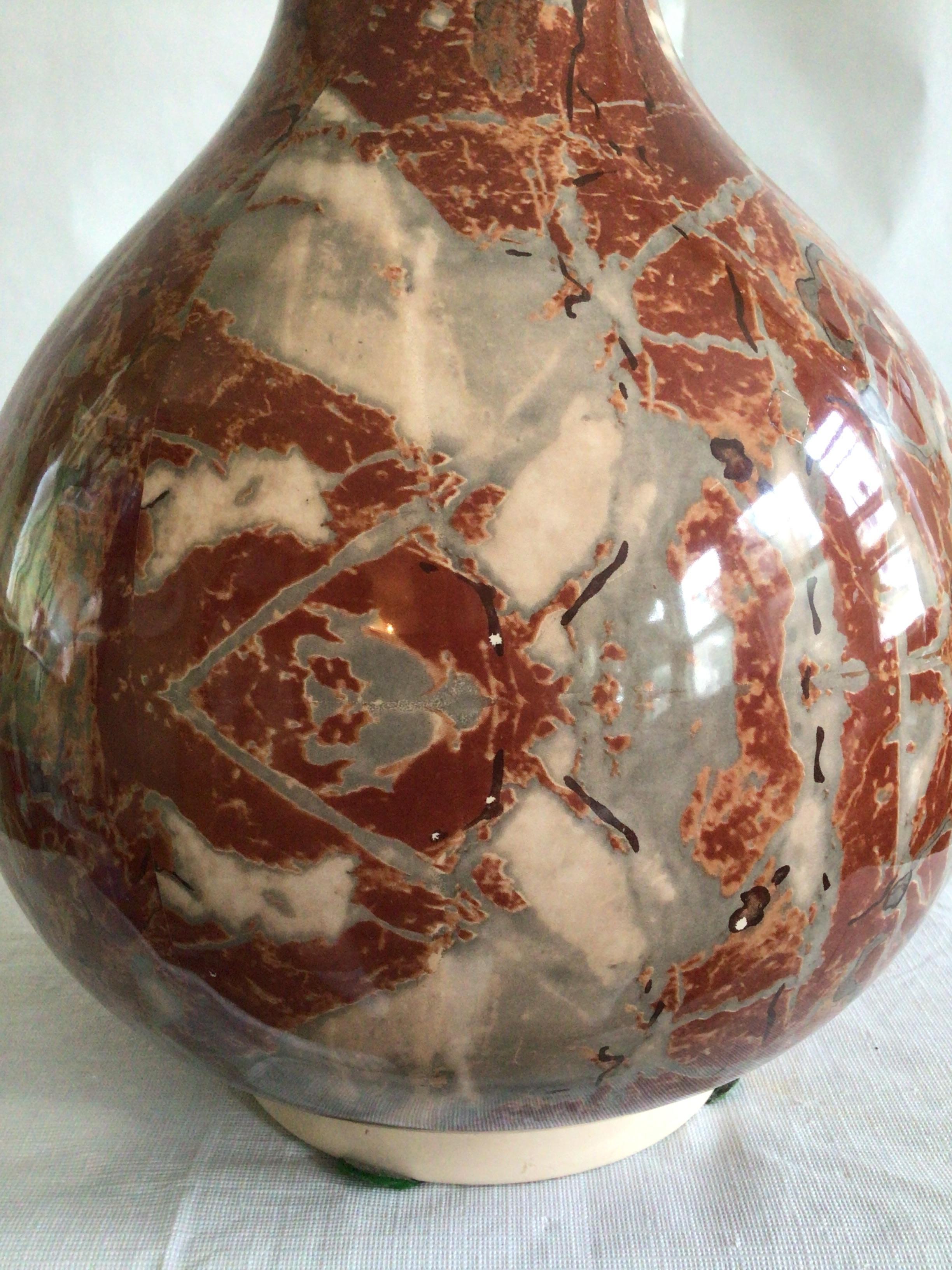 Mid-20th Century 1960s Italian Glazed Ceramic Marbleized Vase  For Sale