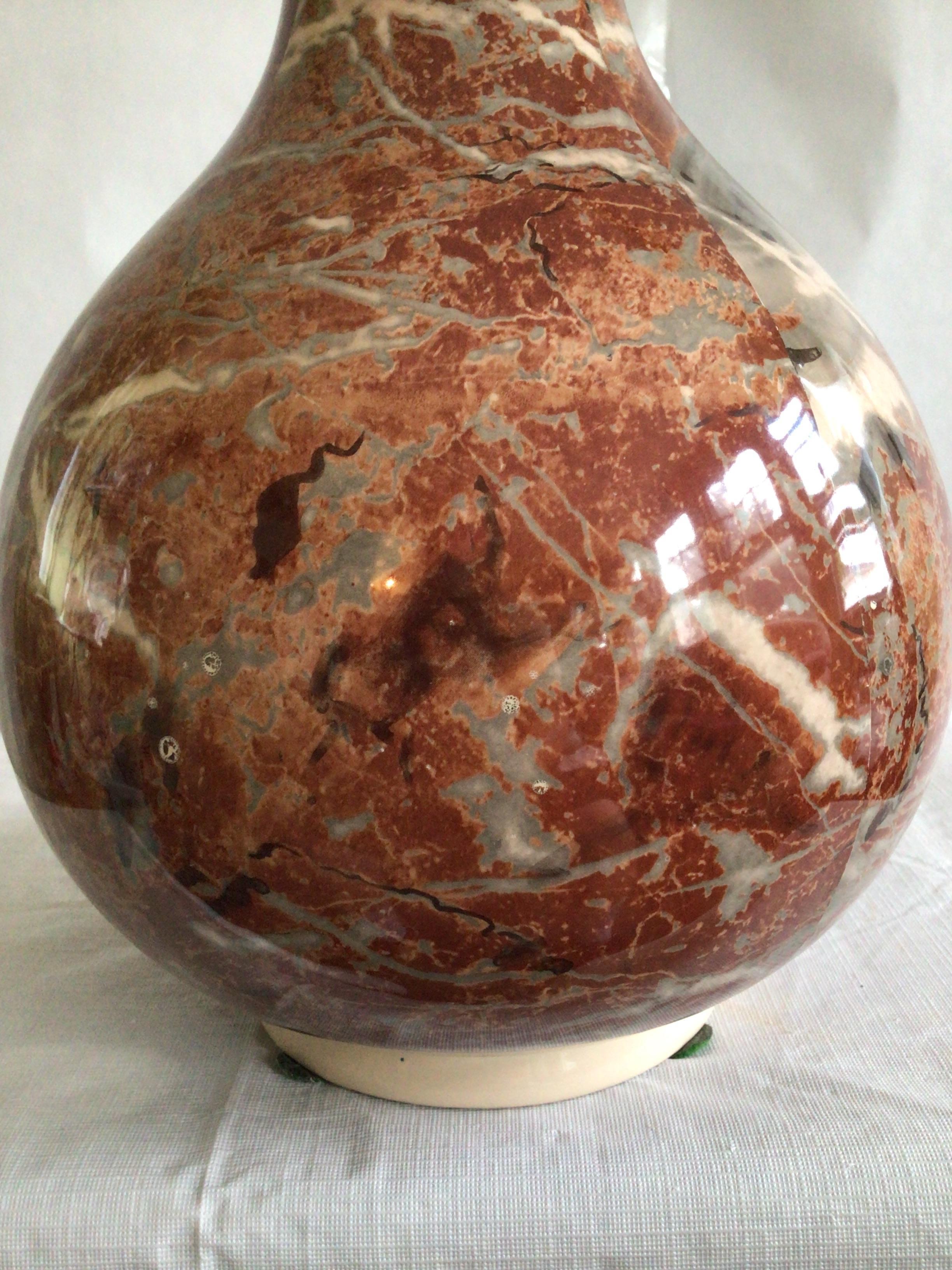 1960s Italian Glazed Ceramic Marbleized Vase  For Sale 1