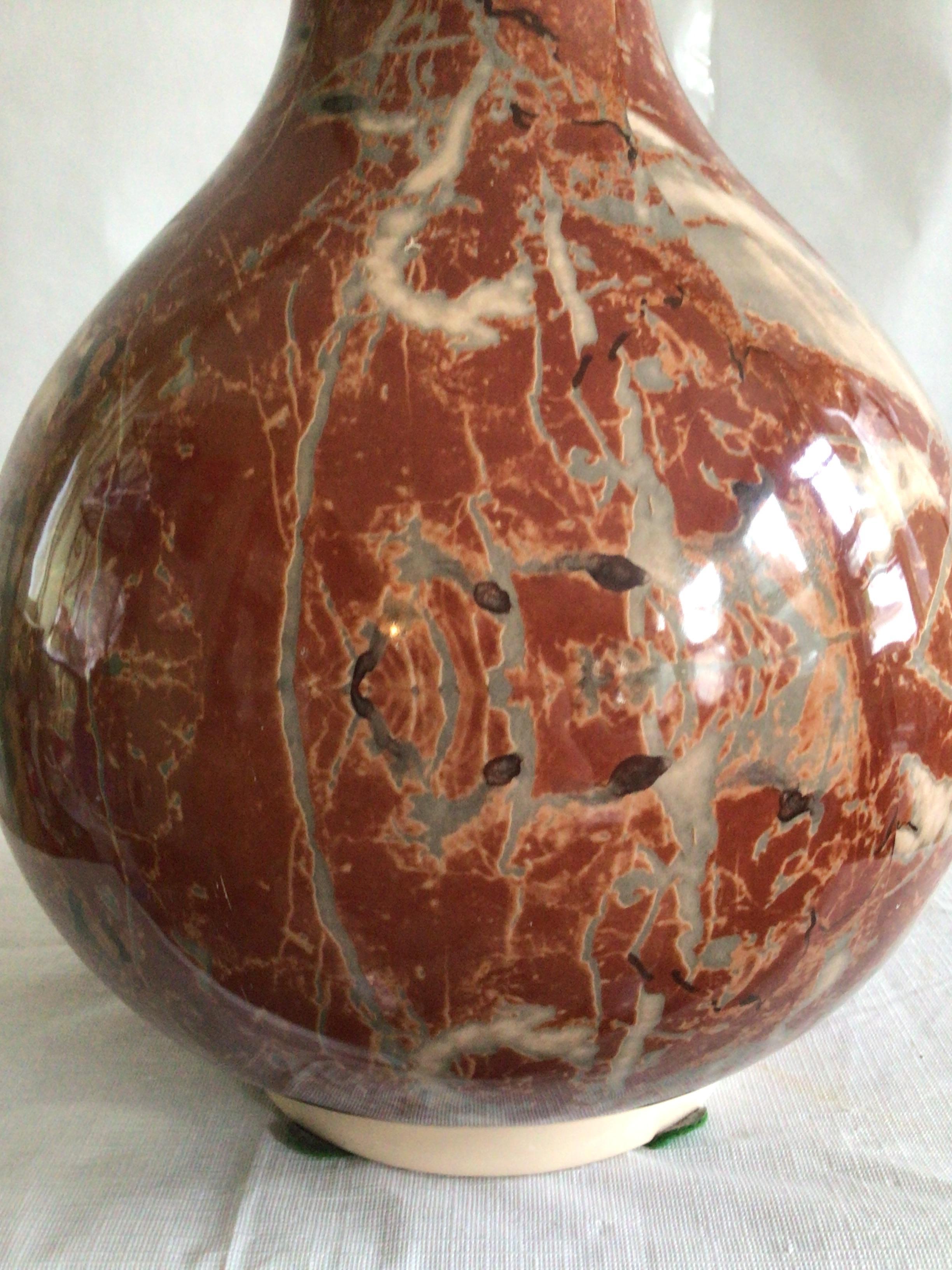 1960s Italian Glazed Ceramic Marbleized Vase  For Sale 3